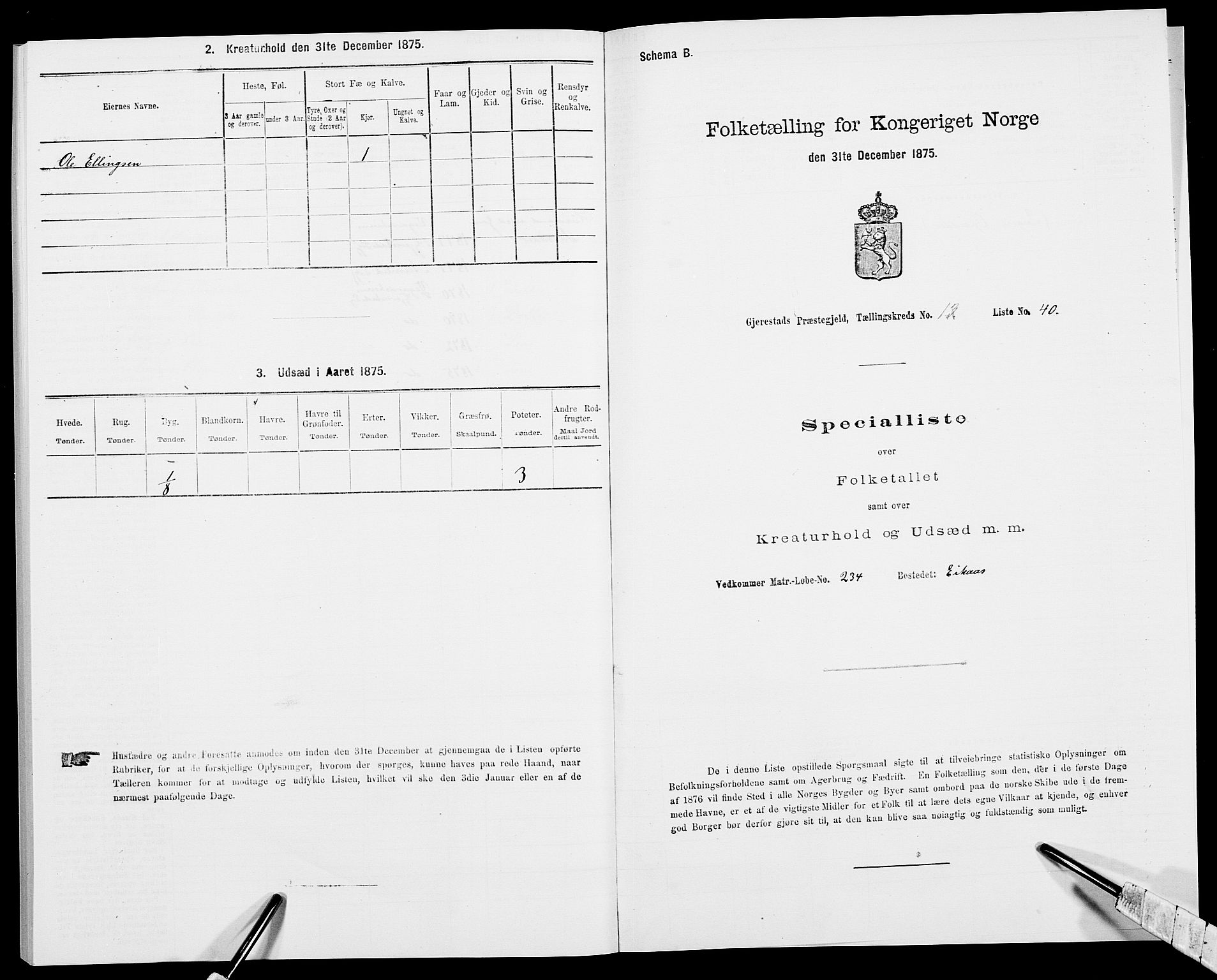 SAK, 1875 census for 0911P Gjerstad, 1875, p. 1361