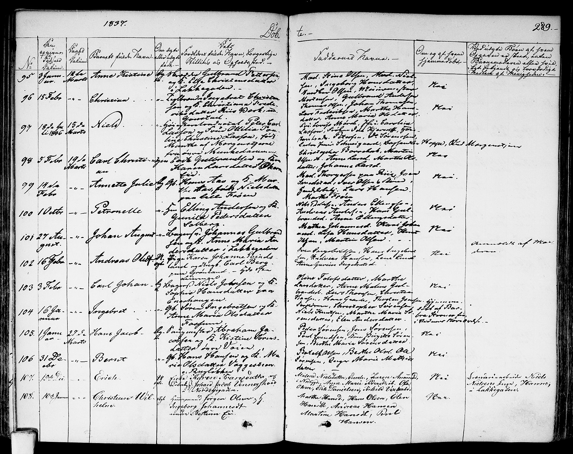 Aker prestekontor kirkebøker, AV/SAO-A-10861/F/L0013: Parish register (official) no. 13, 1828-1837, p. 289