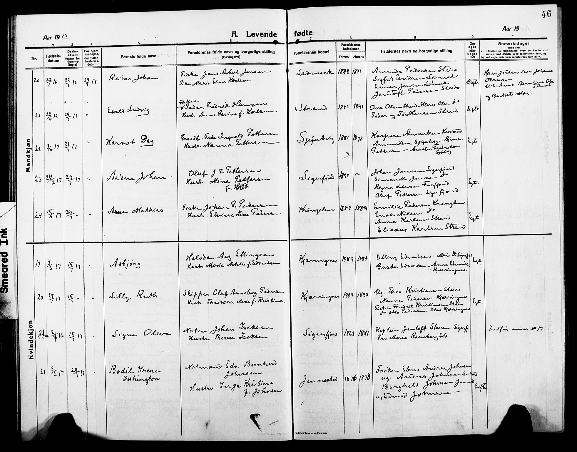 Ministerialprotokoller, klokkerbøker og fødselsregistre - Nordland, AV/SAT-A-1459/895/L1383: Parish register (copy) no. 895C05, 1913-1922, p. 46