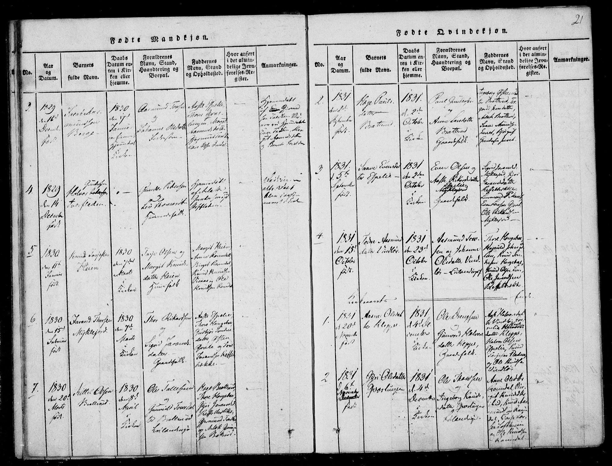 Lårdal kirkebøker, SAKO/A-284/F/Fb/L0001: Parish register (official) no. II 1, 1815-1860, p. 21