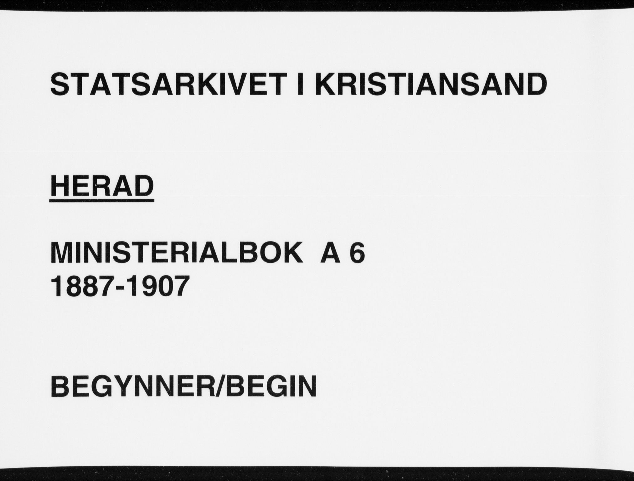 Herad sokneprestkontor, SAK/1111-0018/F/Fa/Faa/L0006: Parish register (official) no. A 6, 1887-1907