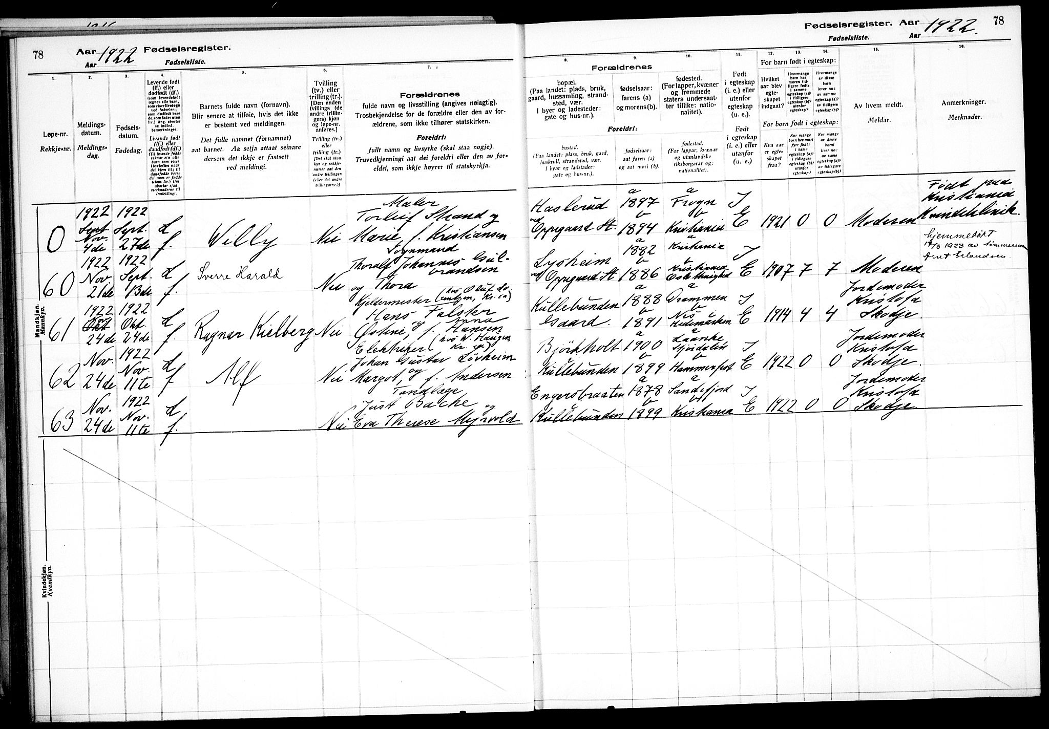 Nesodden prestekontor Kirkebøker, SAO/A-10013/J/Jb/L0001: Birth register no. II 1, 1916-1933, p. 78