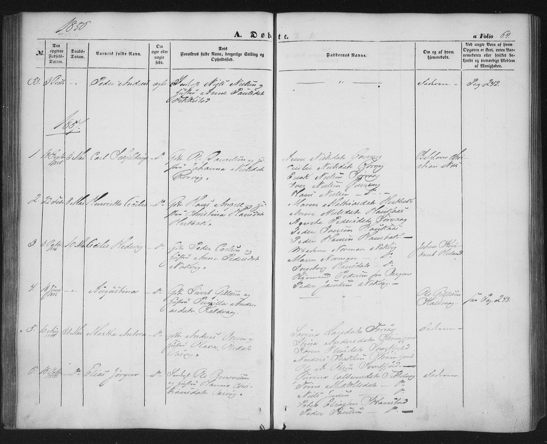 Ministerialprotokoller, klokkerbøker og fødselsregistre - Nordland, AV/SAT-A-1459/859/L0844: Parish register (official) no. 859A04, 1849-1862, p. 64