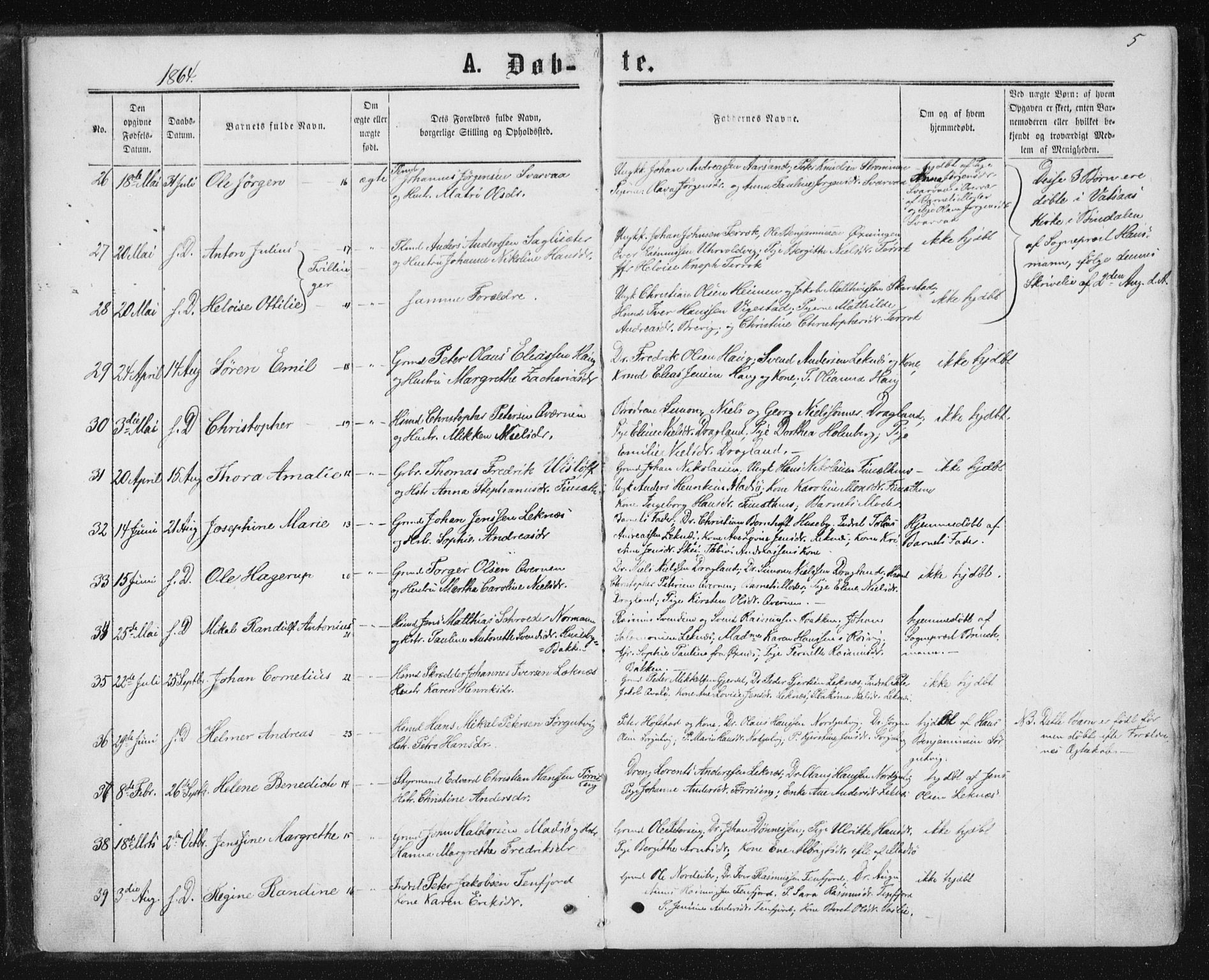 Ministerialprotokoller, klokkerbøker og fødselsregistre - Nord-Trøndelag, SAT/A-1458/788/L0696: Parish register (official) no. 788A03, 1863-1877, p. 5