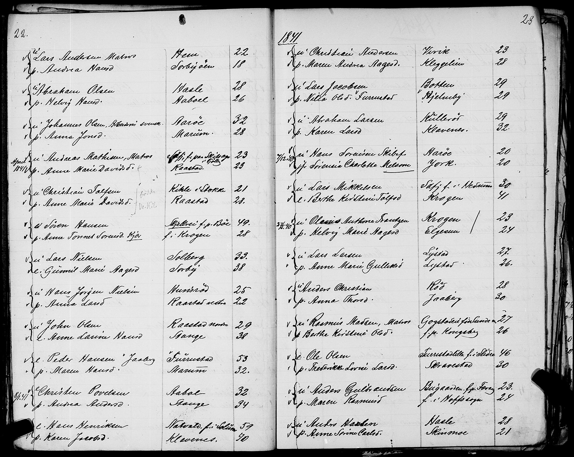 Sandar sokneprestkontor, AV/SAKO-A-242/Y/Ya/L0006: Other parish register no. 1 /1, 1709-1871, p. 22-23