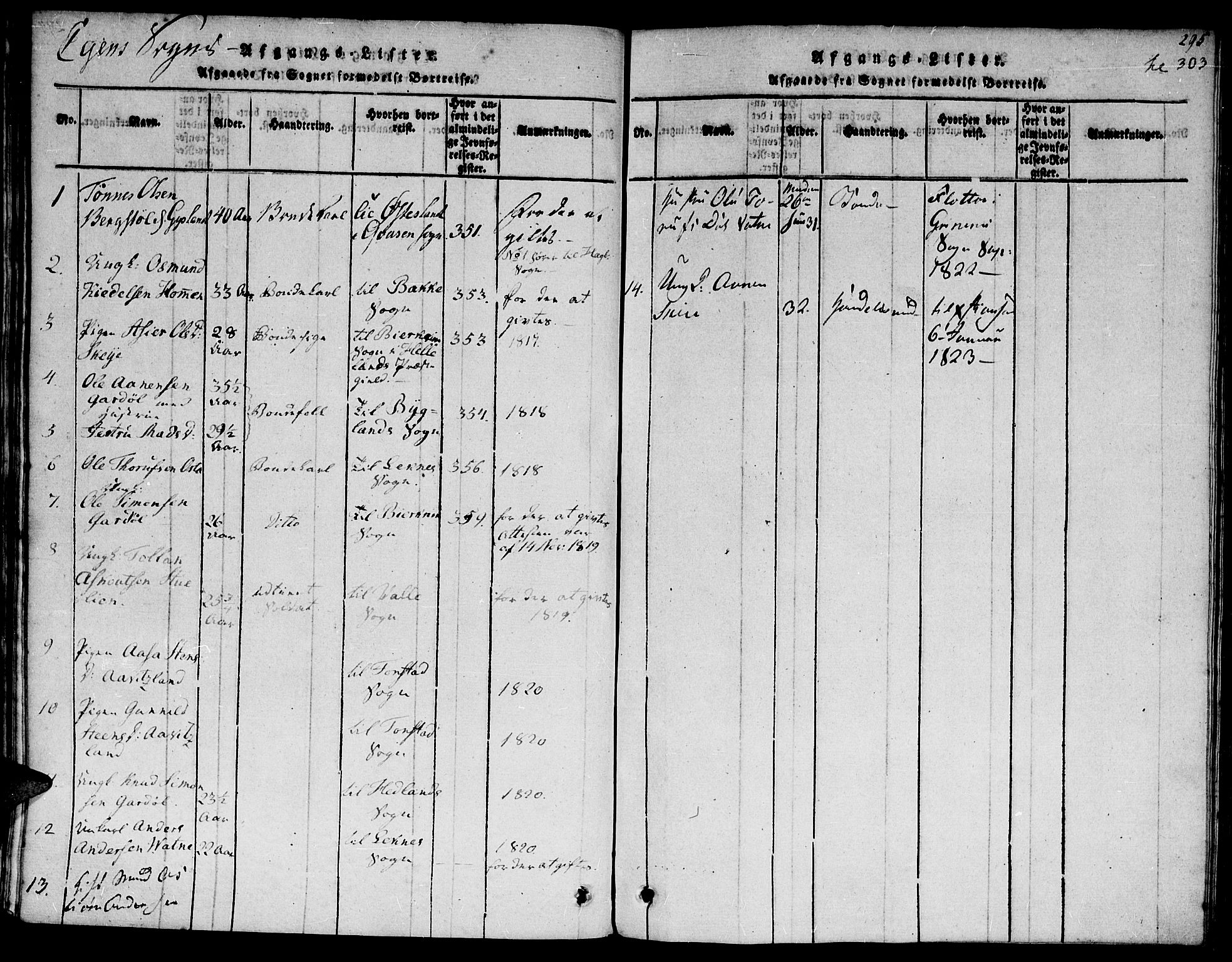 Hægebostad sokneprestkontor, SAK/1111-0024/F/Fa/Faa/L0002: Parish register (official) no. A 2 /2, 1816-1824, p. 295