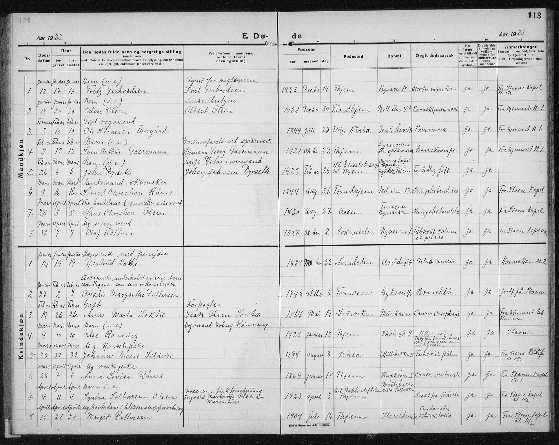 Ministerialprotokoller, klokkerbøker og fødselsregistre - Sør-Trøndelag, SAT/A-1456/603/L0176: Parish register (copy) no. 603C04, 1923-1941, p. 113
