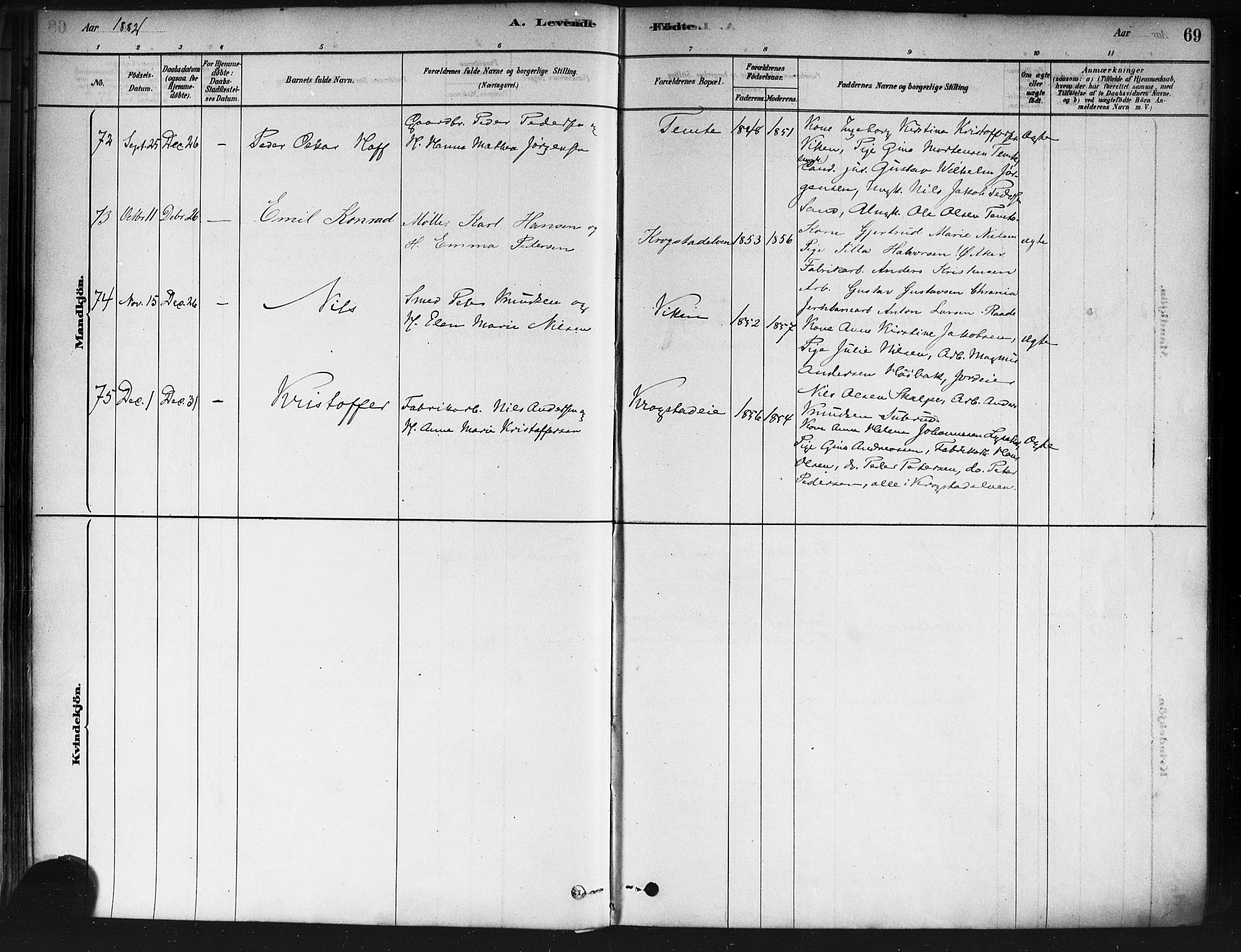 Nedre Eiker kirkebøker, AV/SAKO-A-612/F/Fa/L0002: Parish register (official) no. 2, 1878-1885, p. 69