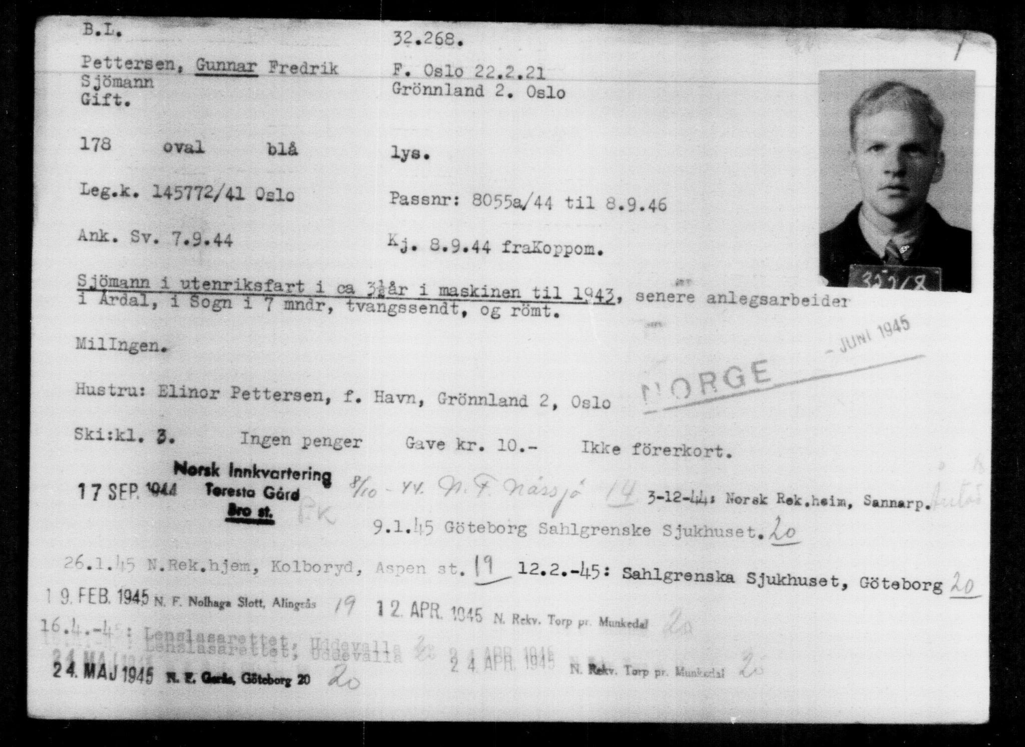 Utenriksstasjonene, Legasjonen i Stockholm, Flyktningkontoret, AV/RA-S-6753/V/Va/L0013: Kjesäterkartoteket, flyktninger med registreringsnr. 31500-34731, 1940-1945, p. 816