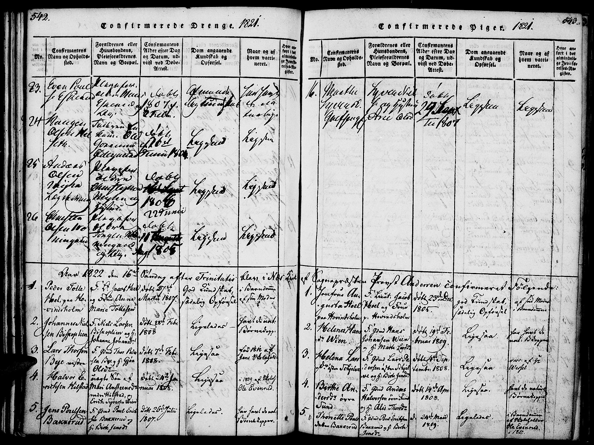 Nes prestekontor, Hedmark, AV/SAH-PREST-020/K/Ka/L0002: Parish register (official) no. 2, 1813-1827, p. 542-543