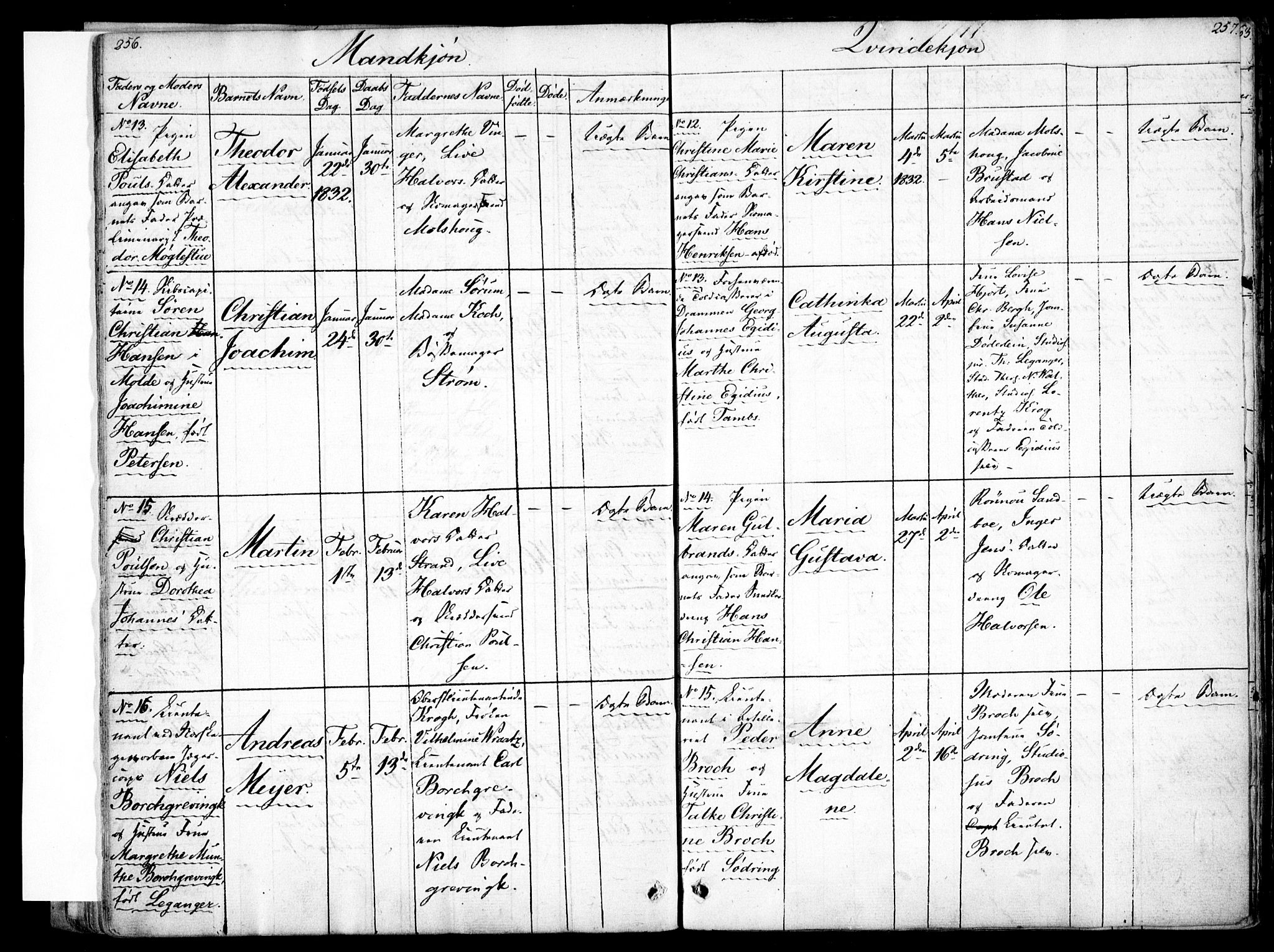 Rikshospitalet prestekontor Kirkebøker, SAO/A-10309b/F/L0001: Parish register (official) no. 1, 1818-1832, p. 256-257