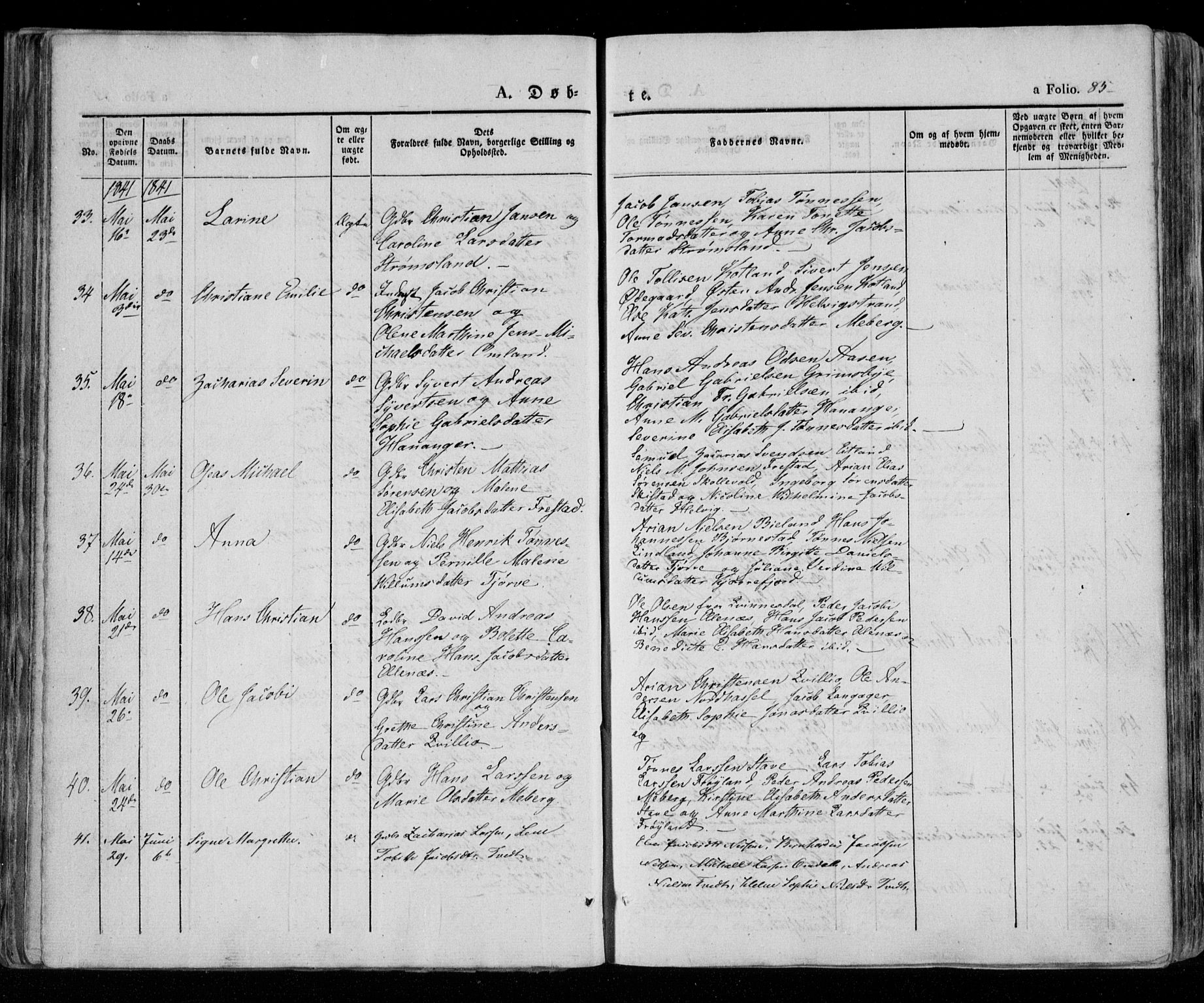 Lista sokneprestkontor, AV/SAK-1111-0027/F/Fa/L0009: Parish register (official) no. A 9, 1835-1846, p. 85