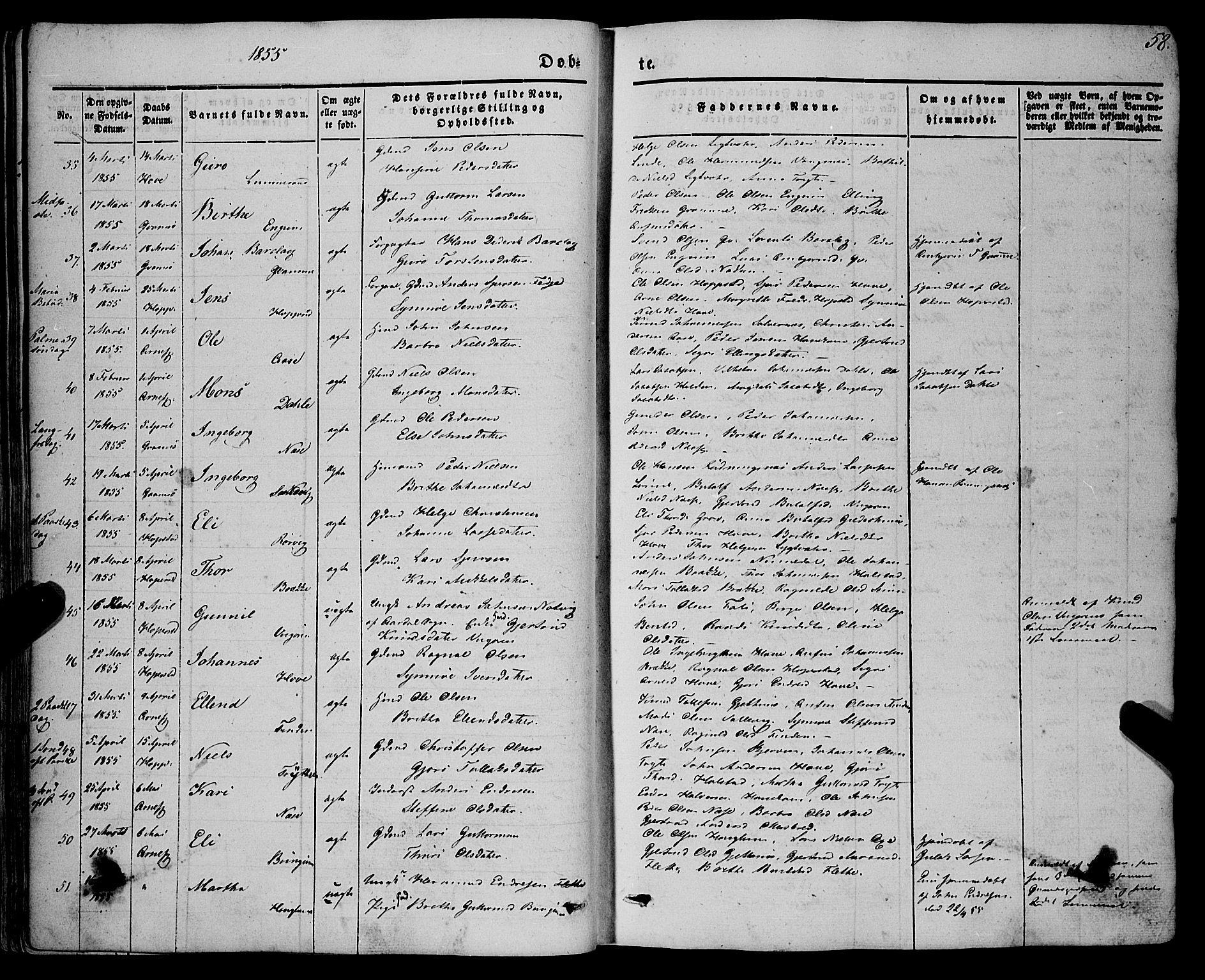 Vik sokneprestembete, SAB/A-81501: Parish register (official) no. A 8, 1846-1865, p. 58
