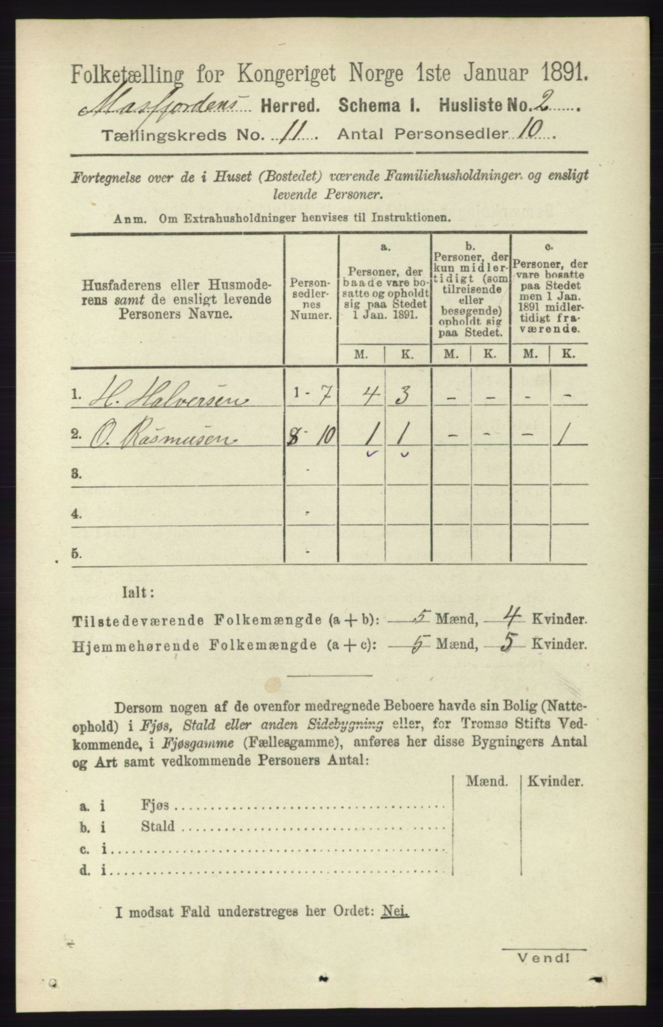 RA, 1891 census for 1266 Masfjorden, 1891, p. 2244