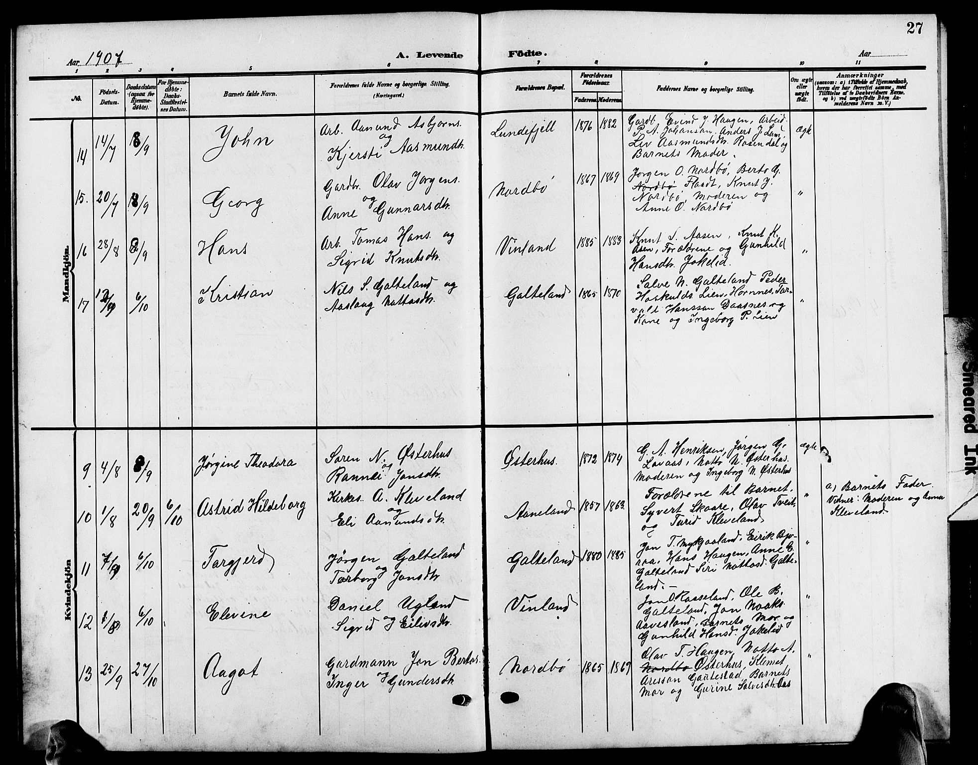 Evje sokneprestkontor, AV/SAK-1111-0008/F/Fb/Fba/L0004: Parish register (copy) no. B 4, 1899-1914, p. 27