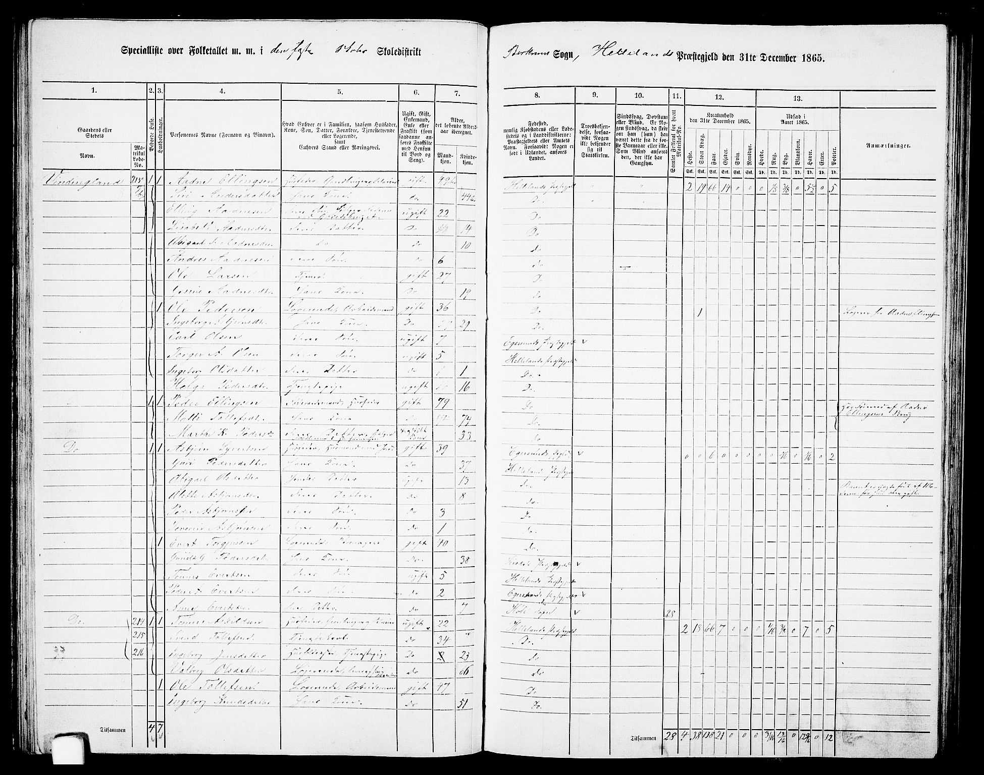 RA, 1865 census for Helleland, 1865, p. 64