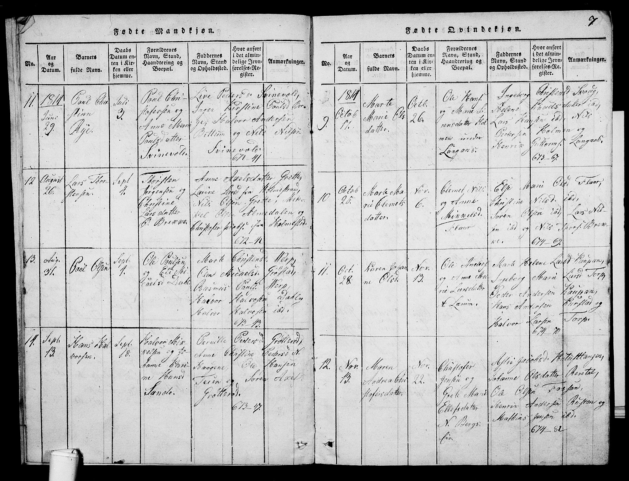 Våle kirkebøker, SAKO/A-334/G/Ga/L0001: Parish register (copy) no. I 1, 1814-1824, p. 6-7
