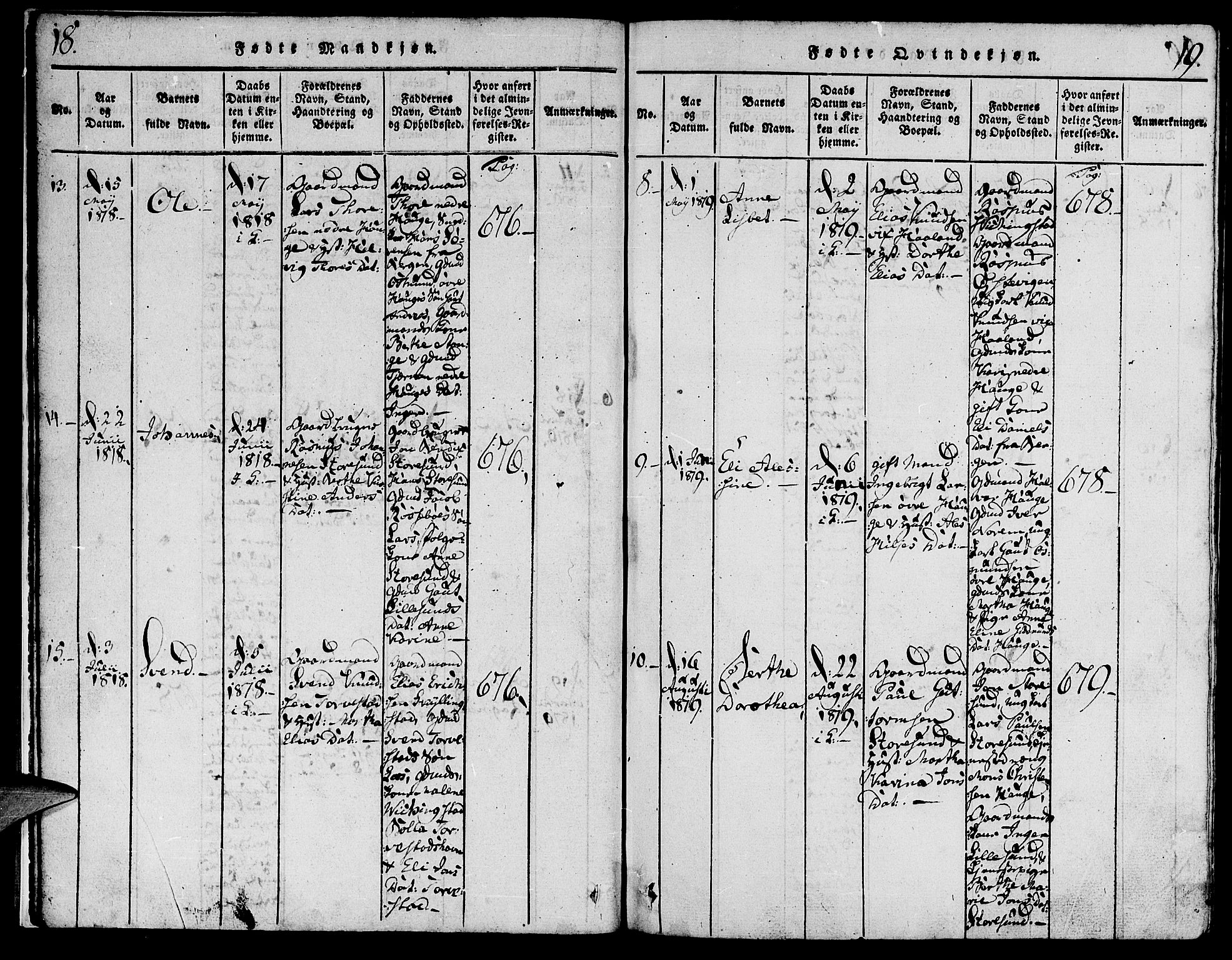 Torvastad sokneprestkontor, AV/SAST-A -101857/H/Ha/Haa/L0004: Parish register (official) no. A 3 /1, 1817-1836, p. 18-19