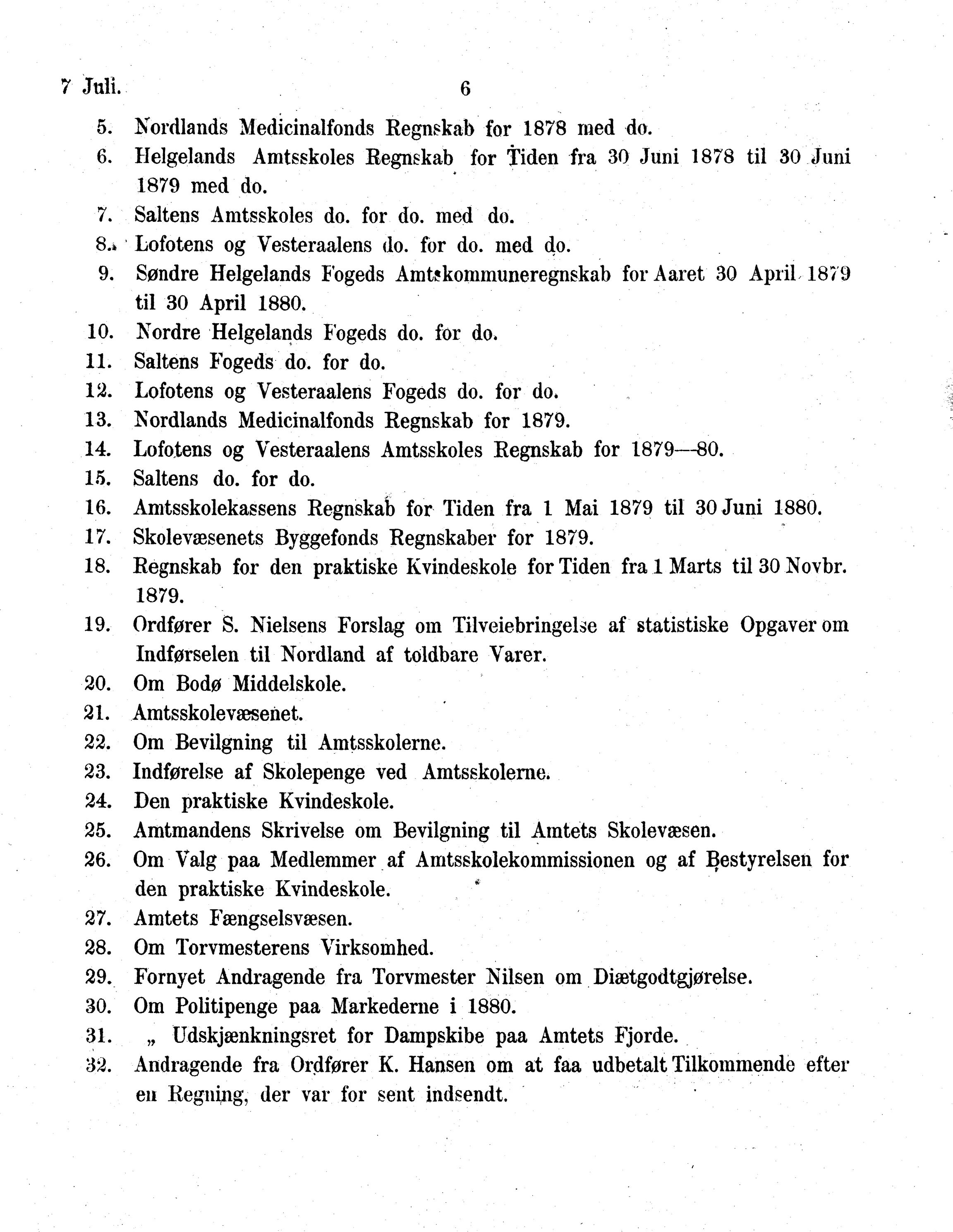 Nordland Fylkeskommune. Fylkestinget, AIN/NFK-17/176/A/Ac/L0013: Fylkestingsforhandlinger 1880, 1880
