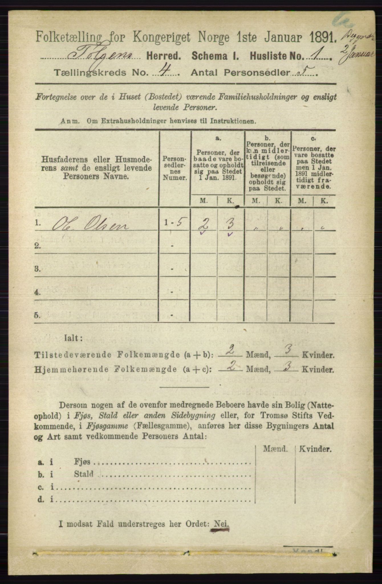 RA, 1891 census for 0436 Tolga, 1891, p. 815