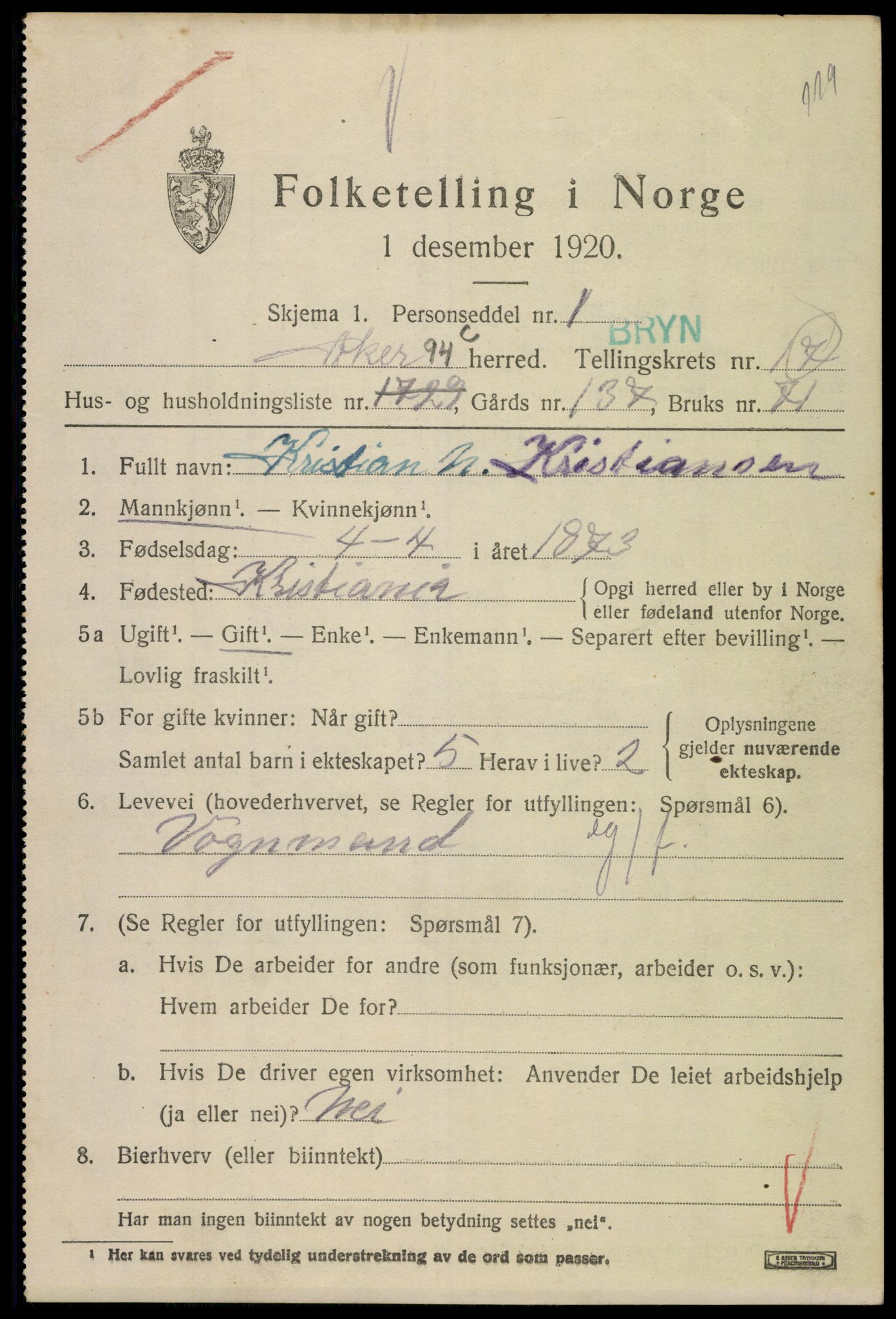 SAO, 1920 census for Aker, 1920, p. 106324