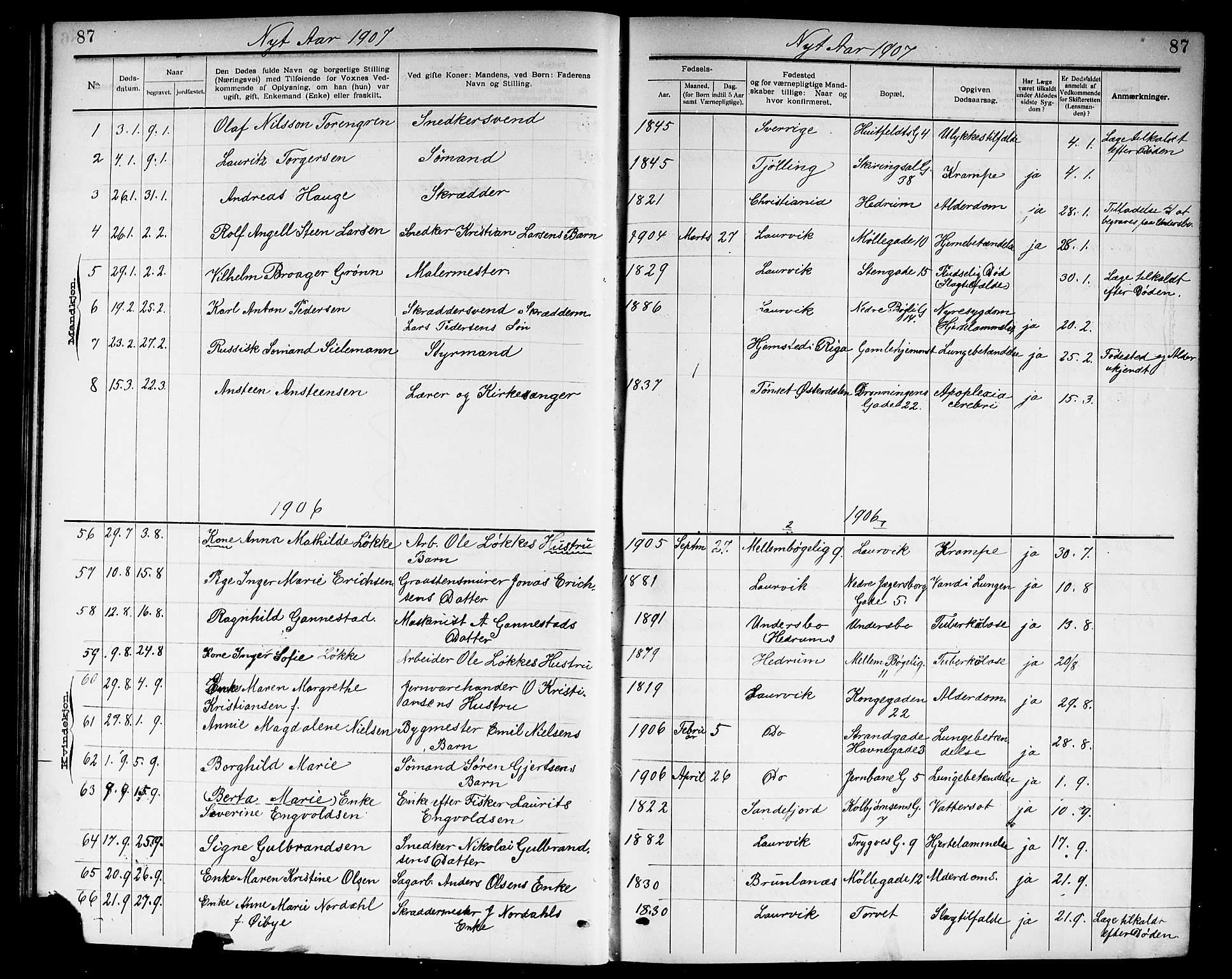 Larvik kirkebøker, SAKO/A-352/G/Ga/L0007: Parish register (copy) no. I 7, 1888-1918, p. 87