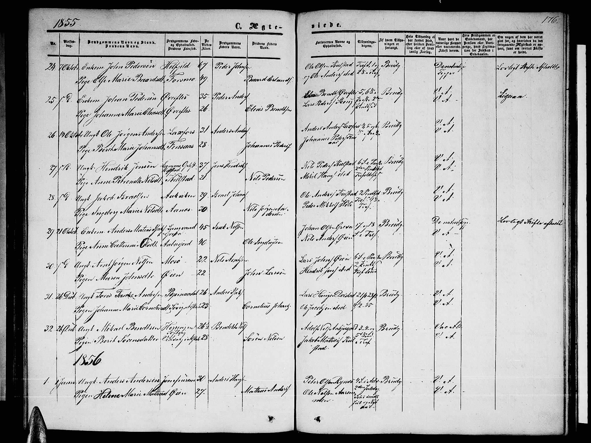 Ministerialprotokoller, klokkerbøker og fødselsregistre - Nordland, AV/SAT-A-1459/820/L0301: Parish register (copy) no. 820C03, 1851-1858, p. 176