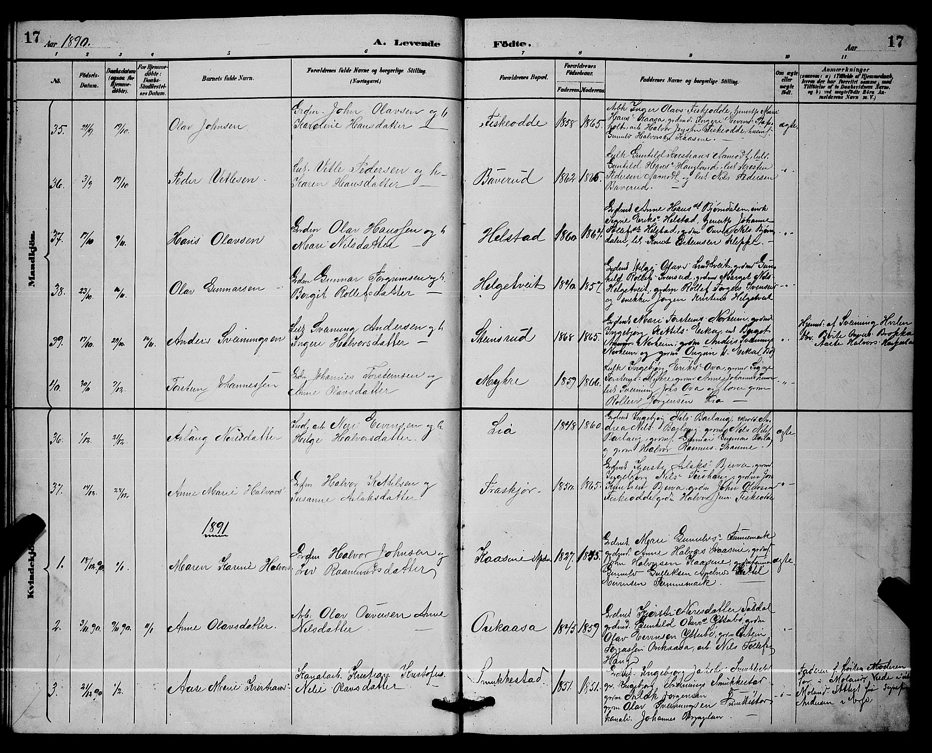 Lunde kirkebøker, SAKO/A-282/G/Ga/L0002: Parish register (copy) no. I 2, 1887-1896, p. 17