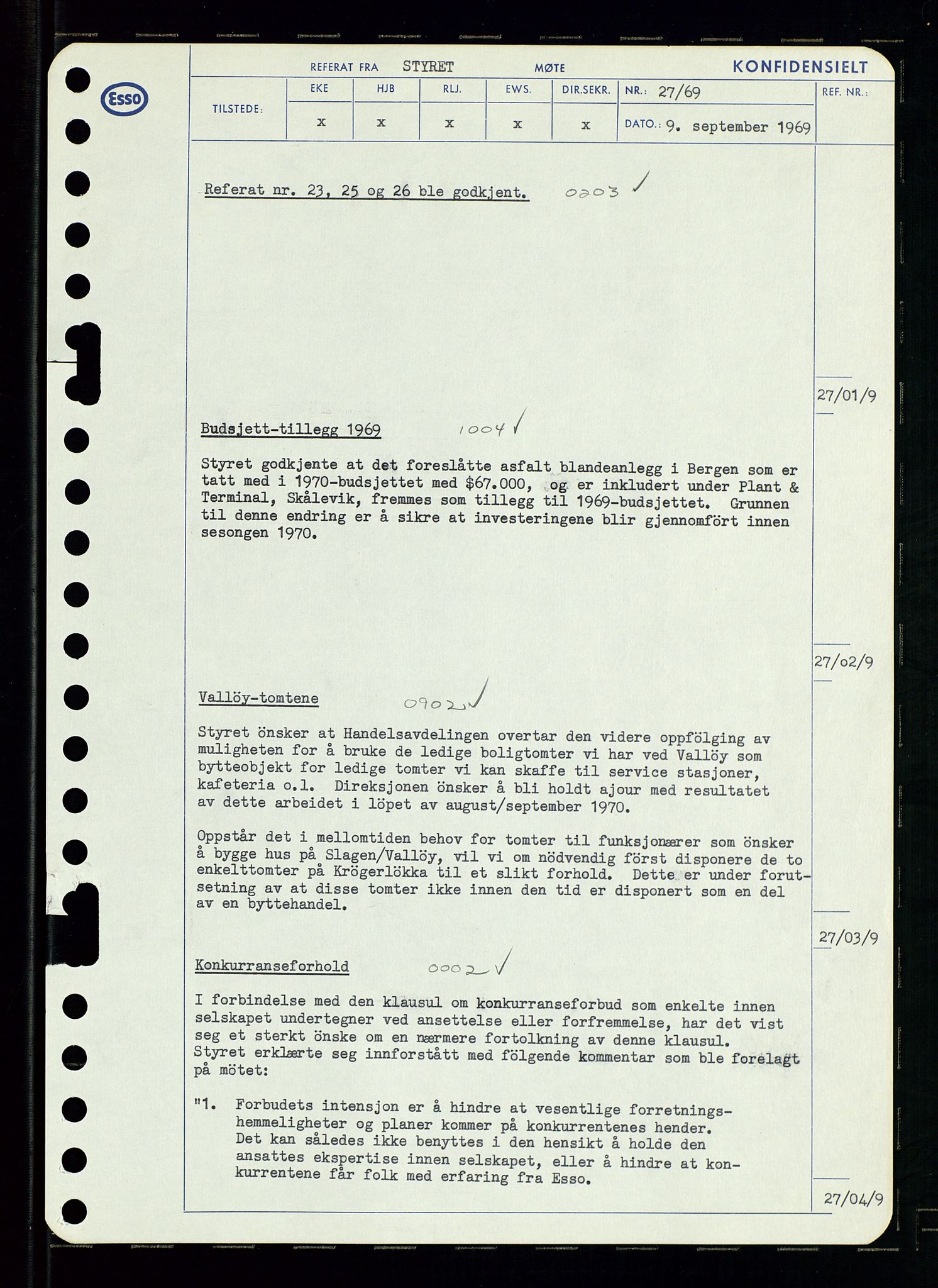 Pa 0982 - Esso Norge A/S, AV/SAST-A-100448/A/Aa/L0003/0001: Den administrerende direksjon Board minutes (styrereferater) og Bedriftforsamlingsprotokoll / Den administrerende direksjon Board minutes (styrereferater), 1969, p. 30