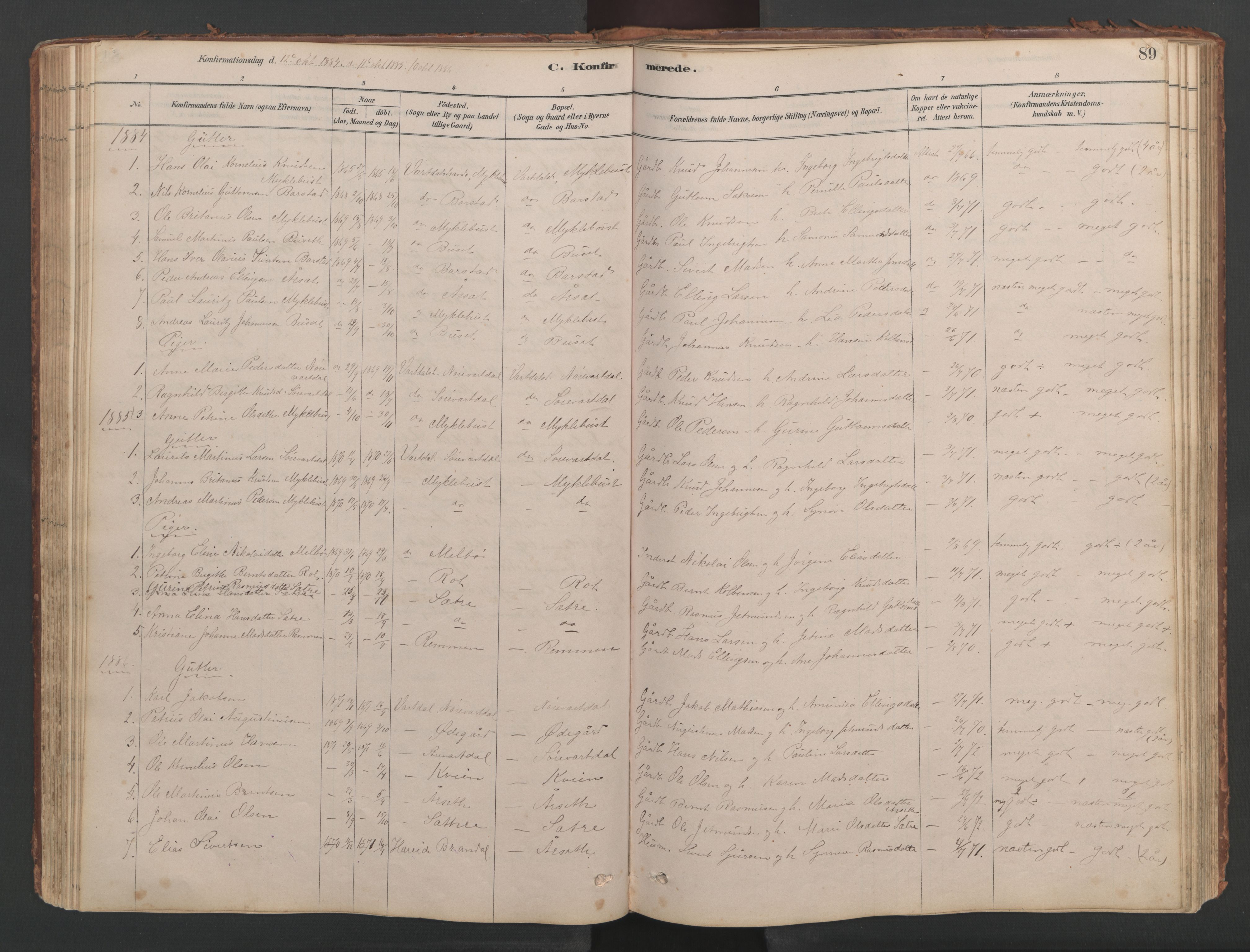 Ministerialprotokoller, klokkerbøker og fødselsregistre - Møre og Romsdal, SAT/A-1454/514/L0201: Parish register (copy) no. 514C01, 1878-1919, p. 89