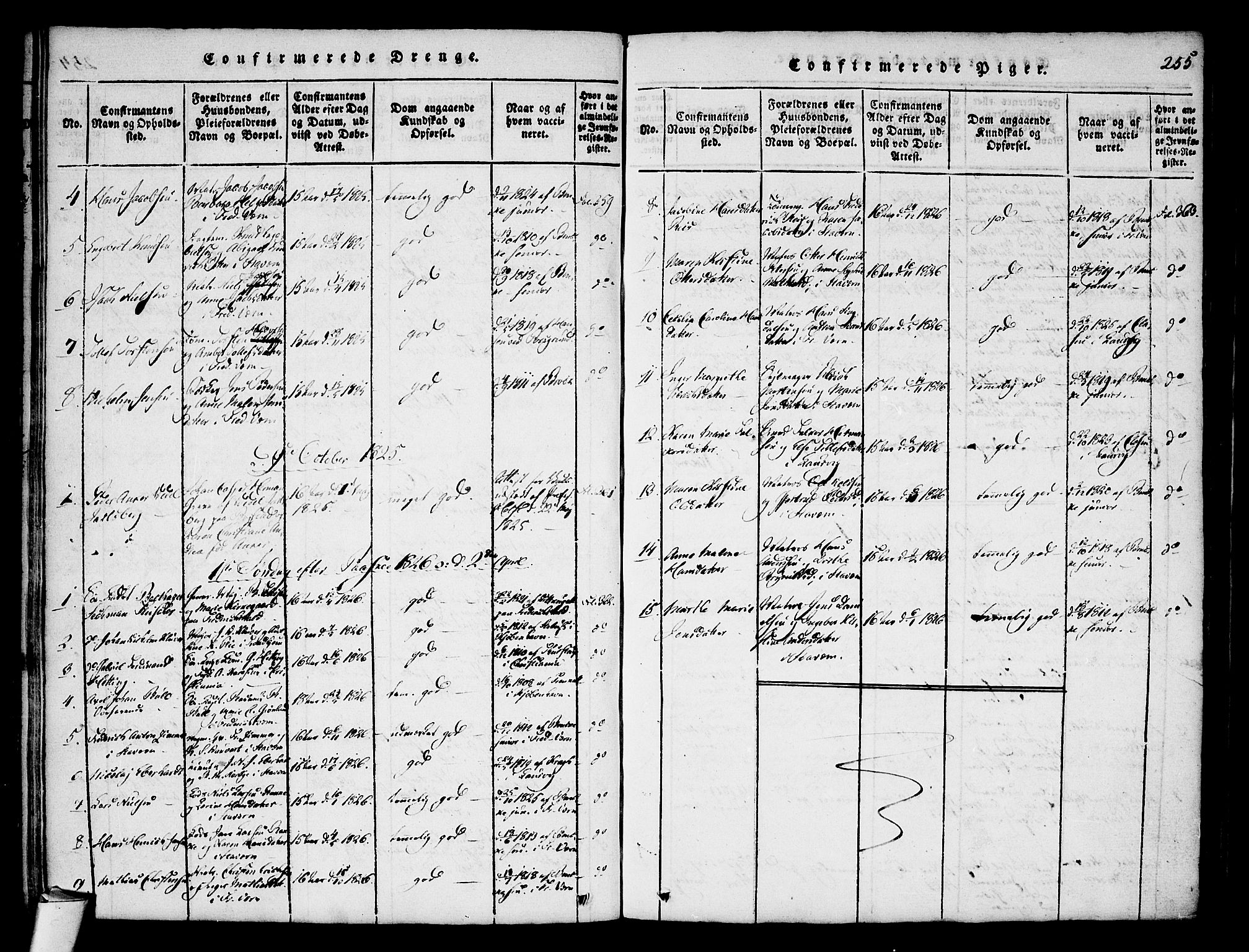 Stavern kirkebøker, AV/SAKO-A-318/F/Fa/L0006: Parish register (official) no. 6, 1816-1839, p. 255