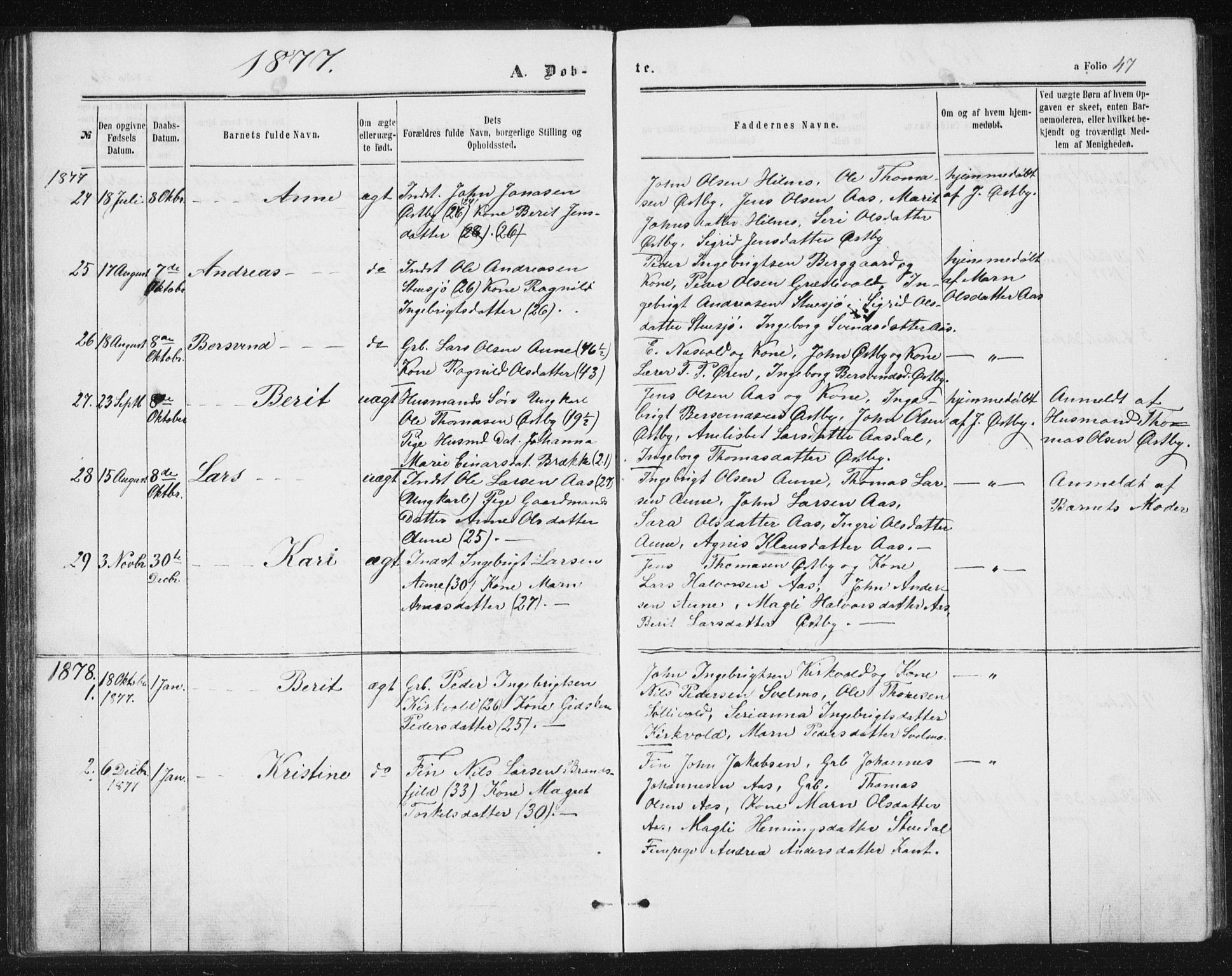 Ministerialprotokoller, klokkerbøker og fødselsregistre - Sør-Trøndelag, SAT/A-1456/698/L1166: Parish register (copy) no. 698C03, 1861-1887, p. 47