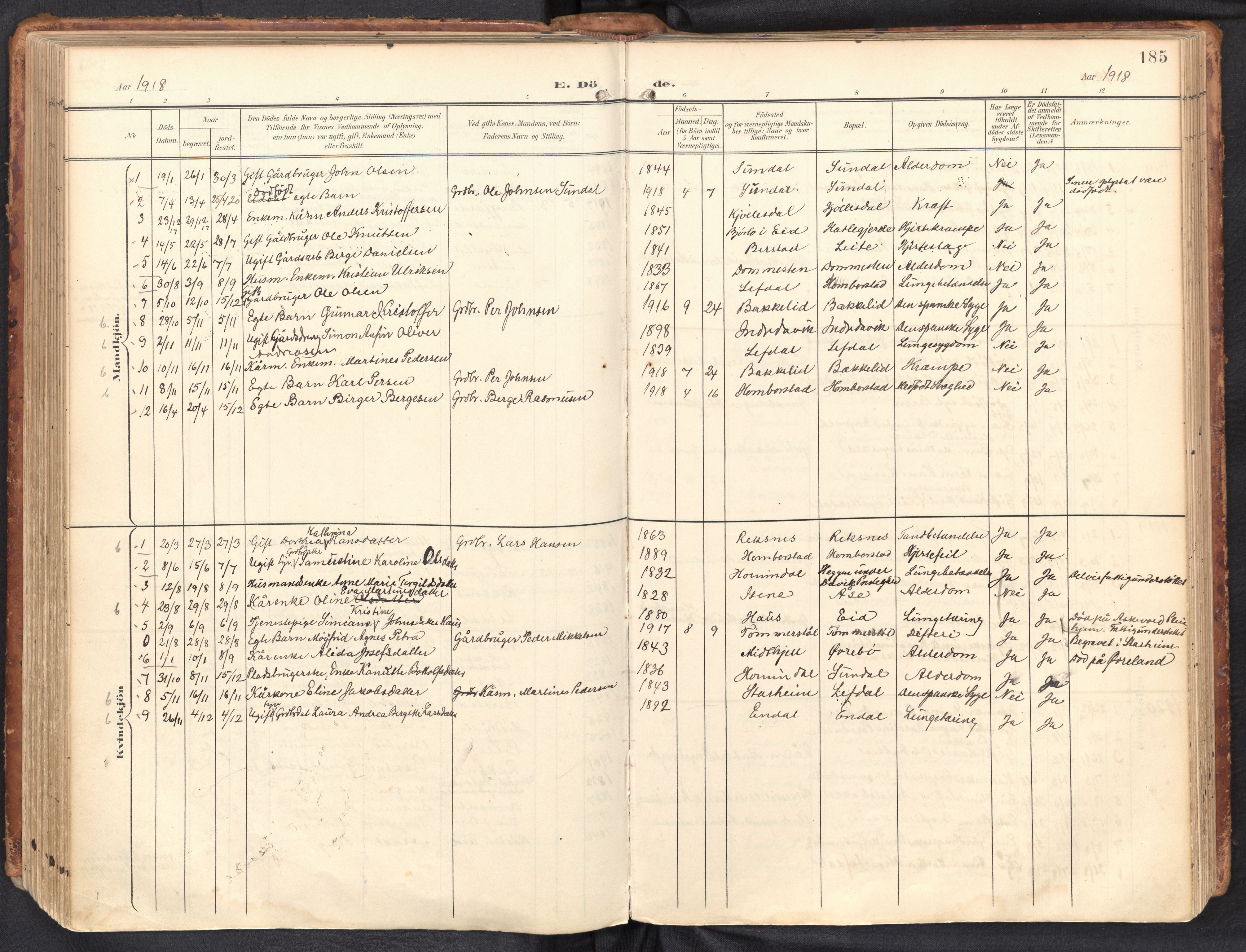 Davik sokneprestembete, SAB/A-79701/H/Haa/Haab/L0002: Parish register (official) no. B 2, 1901-1934, p. 185