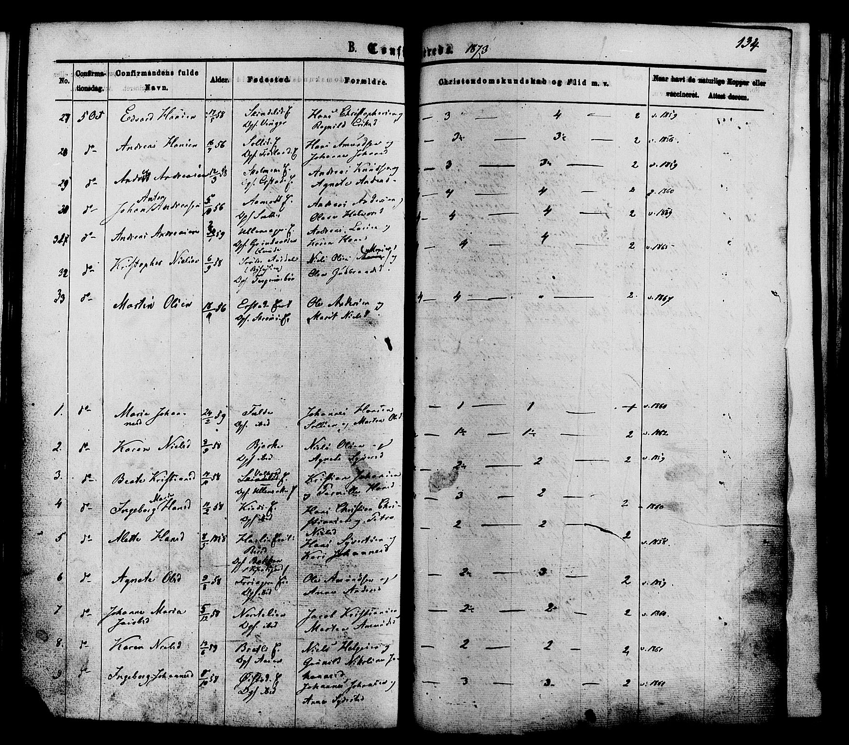 Nordre Land prestekontor, AV/SAH-PREST-124/H/Ha/Haa/L0002: Parish register (official) no. 2, 1872-1881, p. 134