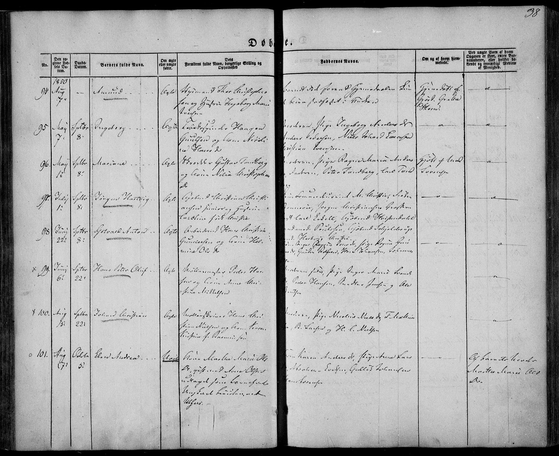 Larvik kirkebøker, AV/SAKO-A-352/F/Fa/L0003: Parish register (official) no. I 3, 1848-1856, p. 38