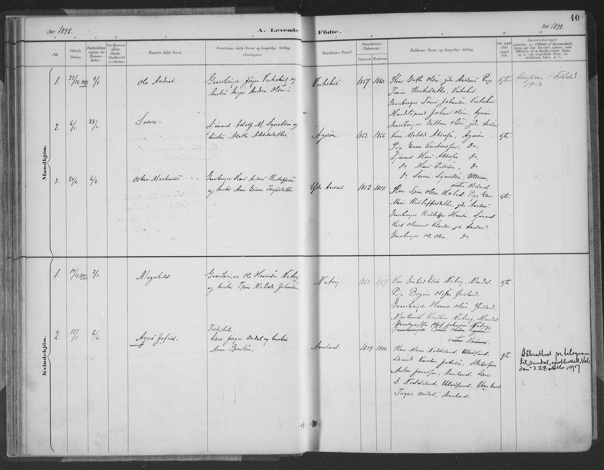 Høvåg sokneprestkontor, SAK/1111-0025/F/Fa/L0006: Parish register (official) no. A 6, 1894-1923, p. 40