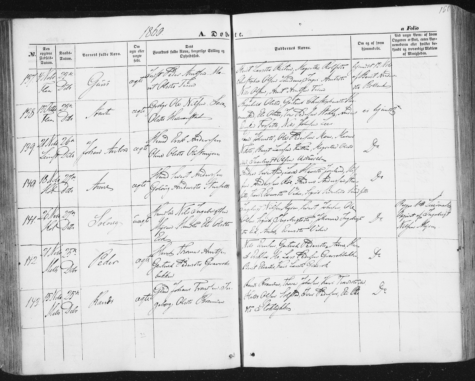 Ministerialprotokoller, klokkerbøker og fødselsregistre - Sør-Trøndelag, AV/SAT-A-1456/691/L1076: Parish register (official) no. 691A08, 1852-1861, p. 150