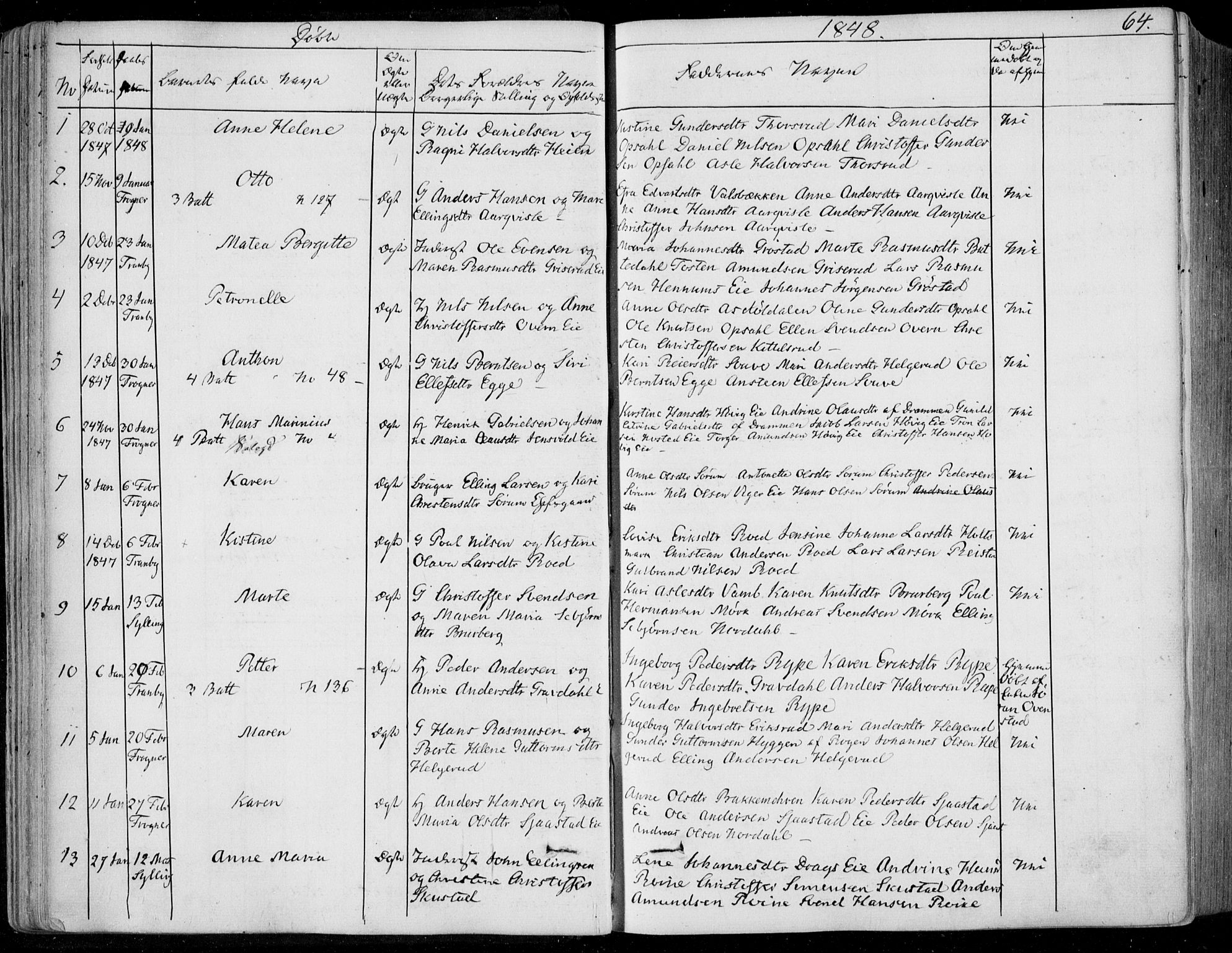 Lier kirkebøker, SAKO/A-230/F/Fa/L0011: Parish register (official) no. I 11, 1843-1854, p. 64