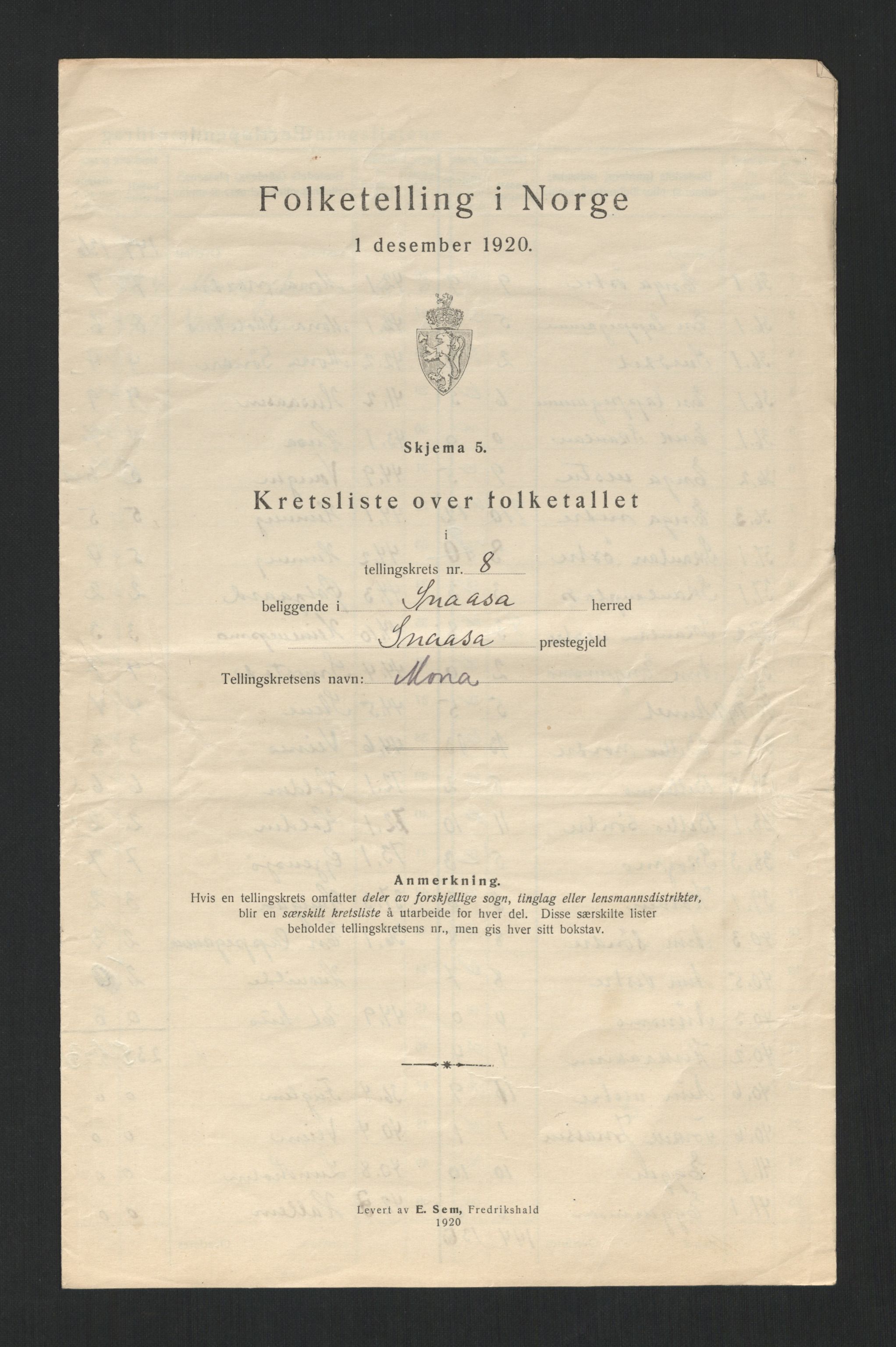 SAT, 1920 census for Snåsa, 1920, p. 36