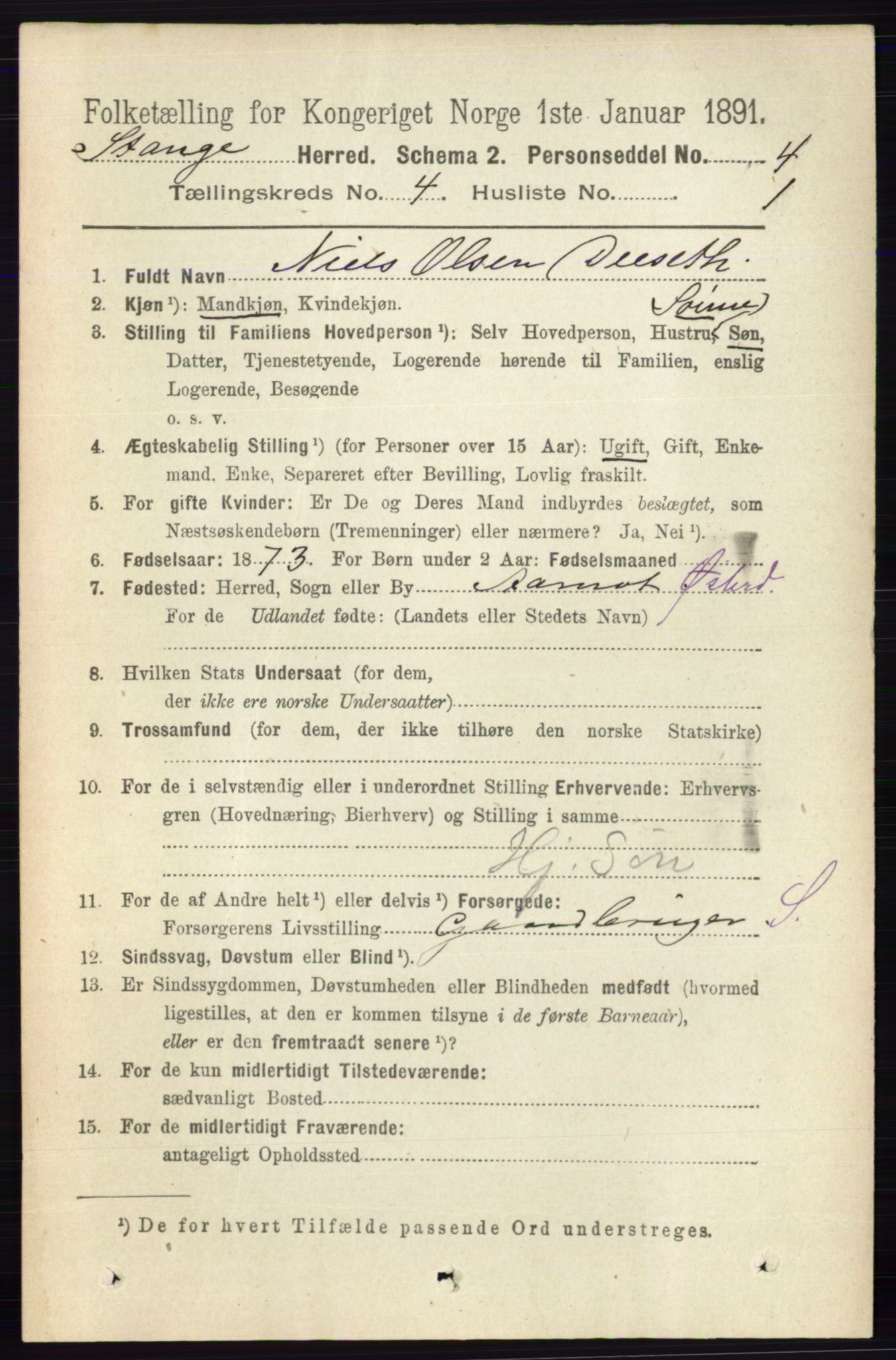 RA, 1891 census for 0417 Stange, 1891, p. 2328