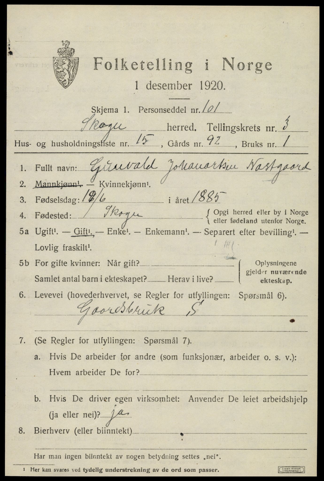 SAT, 1920 census for Skogn, 1920, p. 4795