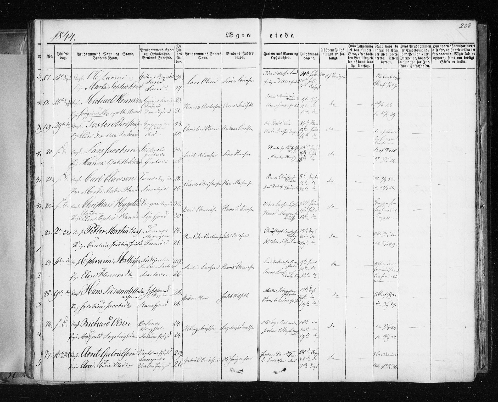 Tromsø sokneprestkontor/stiftsprosti/domprosti, SATØ/S-1343/G/Ga/L0009kirke: Parish register (official) no. 9, 1837-1847, p. 208