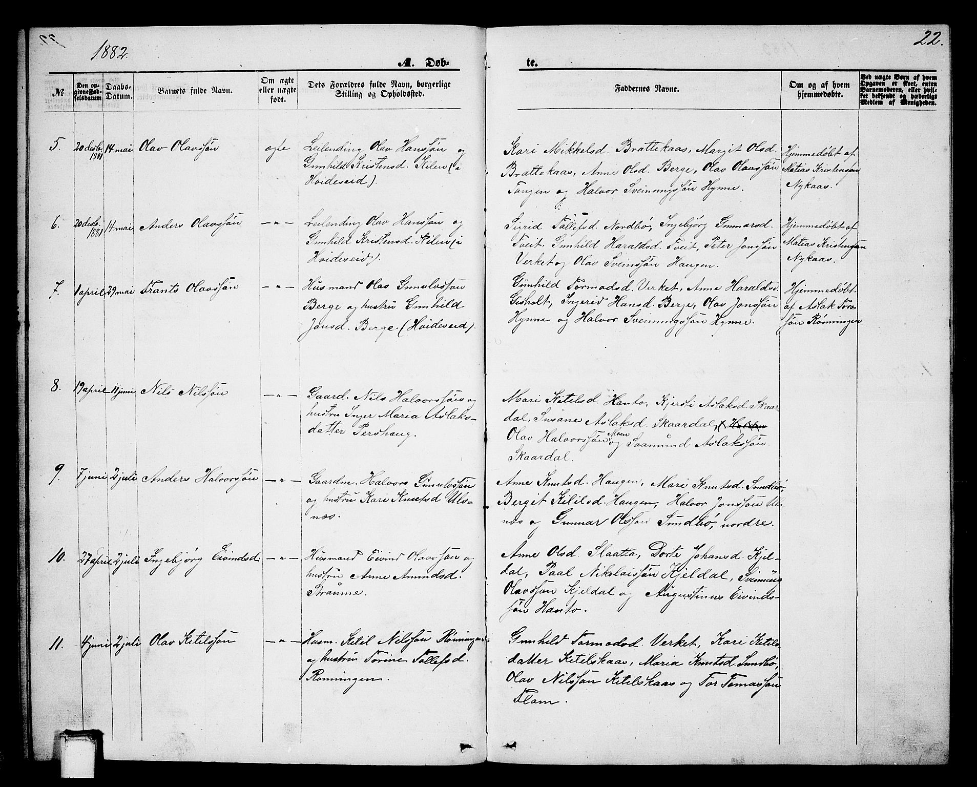 Lunde kirkebøker, SAKO/A-282/G/Gb/L0001: Parish register (copy) no. II 1, 1866-1887, p. 22