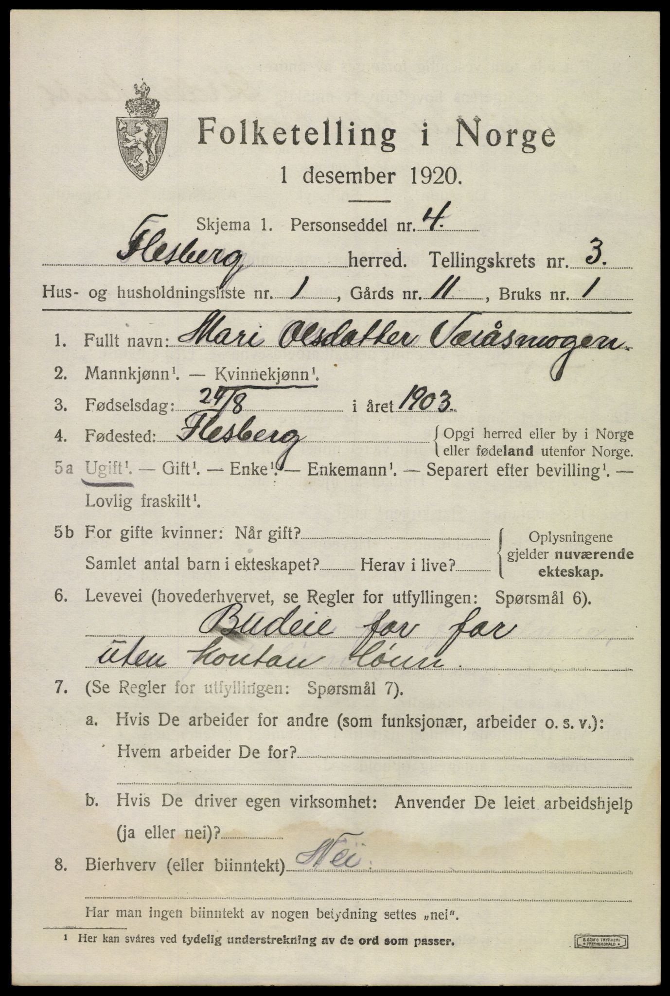 SAKO, 1920 census for Flesberg, 1920, p. 1673