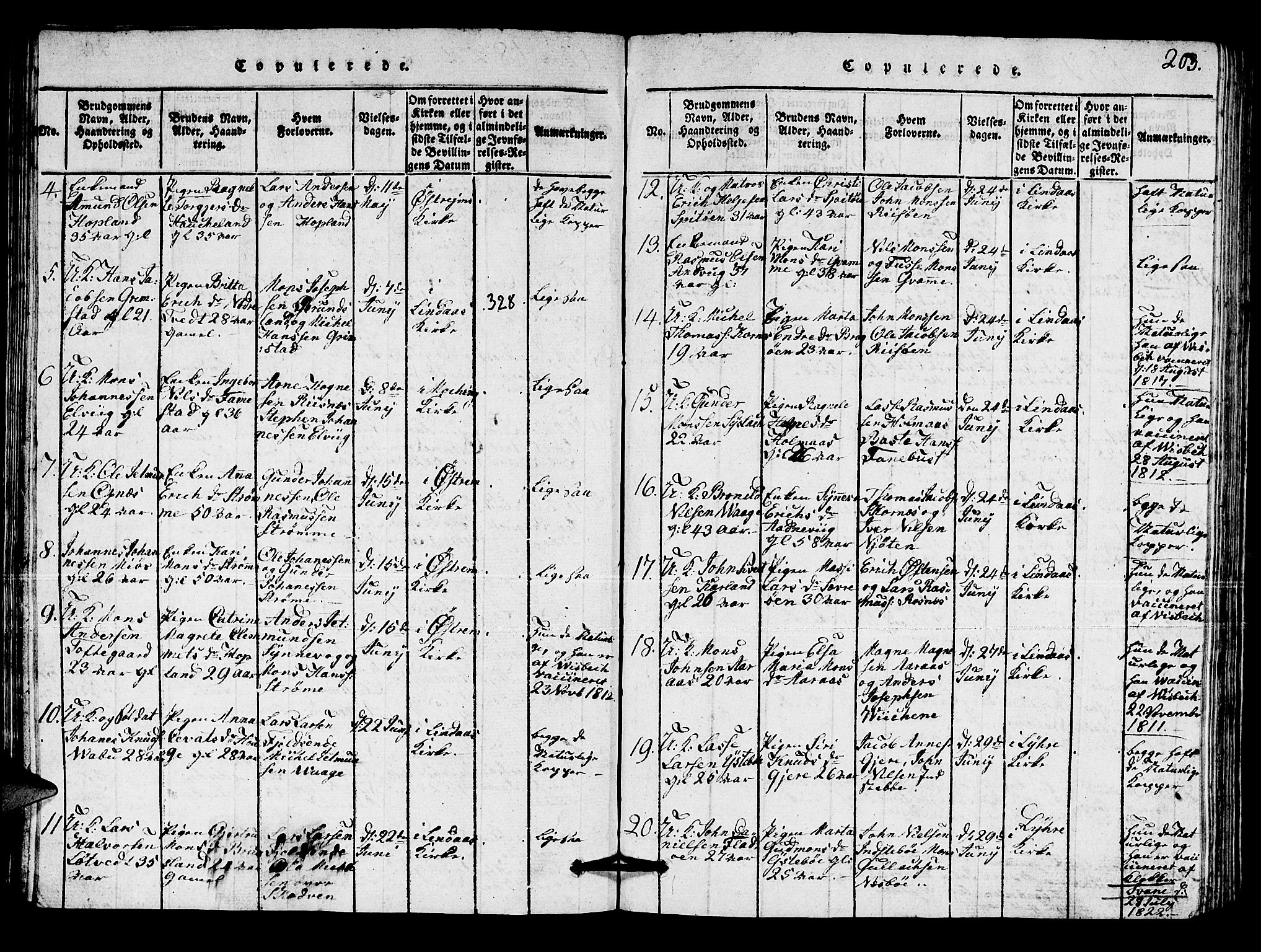 Lindås Sokneprestembete, SAB/A-76701/H/Hab: Parish register (copy) no. A 1, 1816-1823, p. 203