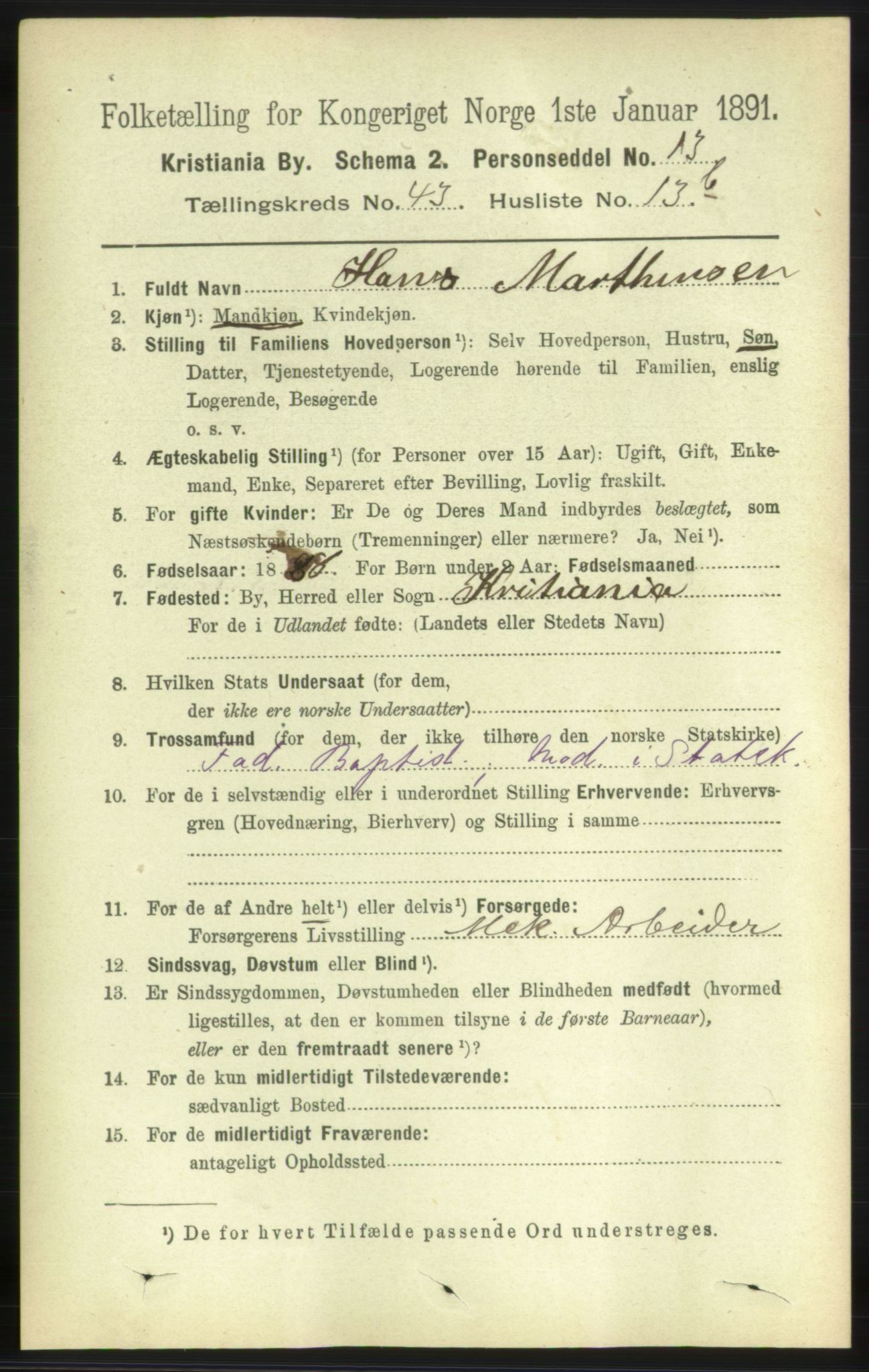RA, 1891 census for 0301 Kristiania, 1891, p. 26104