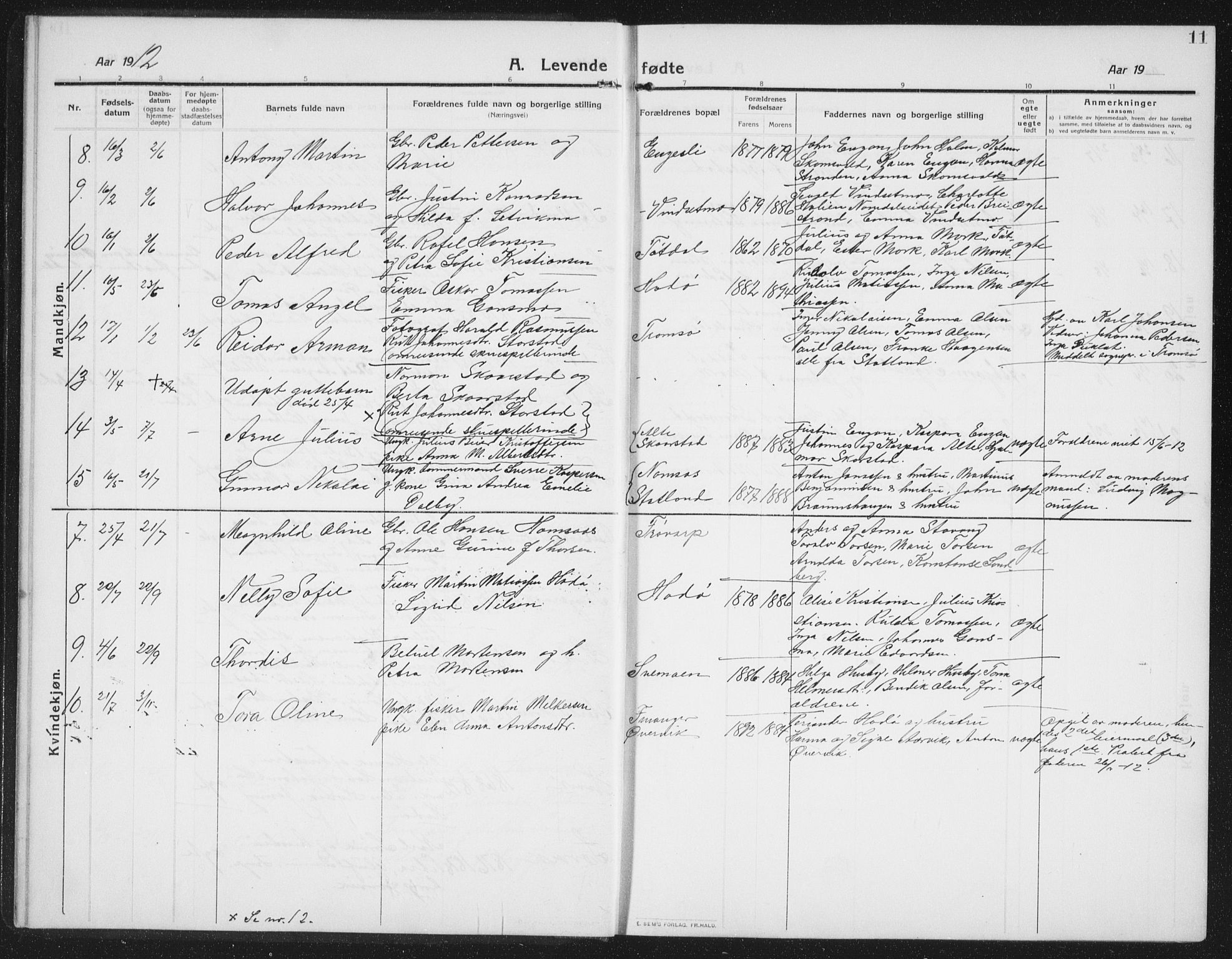 Ministerialprotokoller, klokkerbøker og fødselsregistre - Nord-Trøndelag, SAT/A-1458/774/L0630: Parish register (copy) no. 774C01, 1910-1934, p. 11
