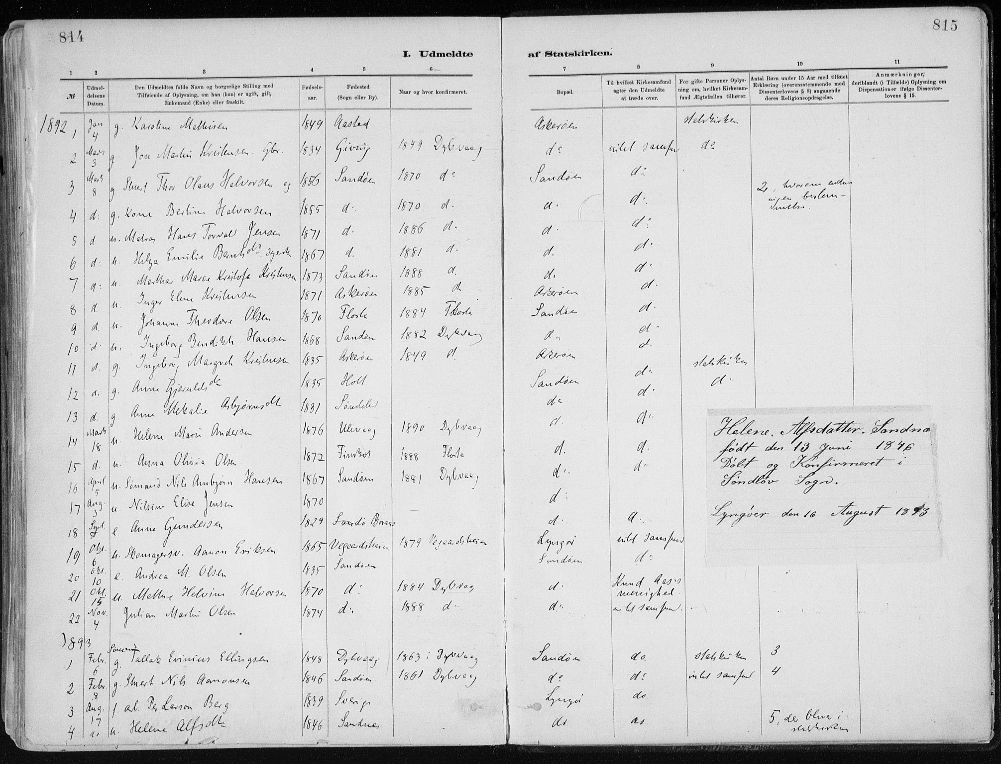 Dypvåg sokneprestkontor, SAK/1111-0007/F/Fa/Faa/L0008: Parish register (official) no. A 8, 1885-1906, p. 814-815