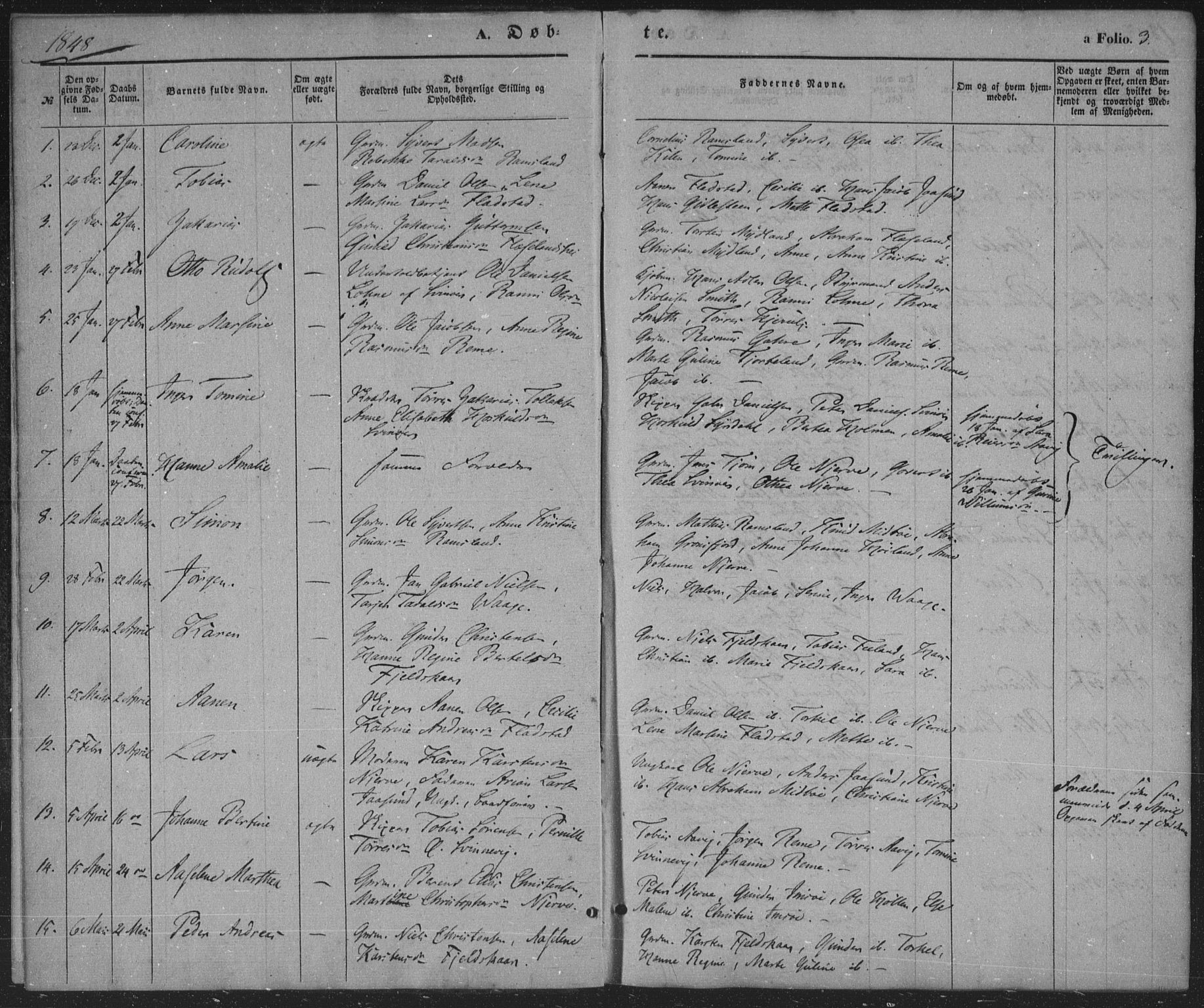 Sør-Audnedal sokneprestkontor, SAK/1111-0039/F/Fa/Faa/L0002: Parish register (official) no. A 2, 1848-1867, p. 3