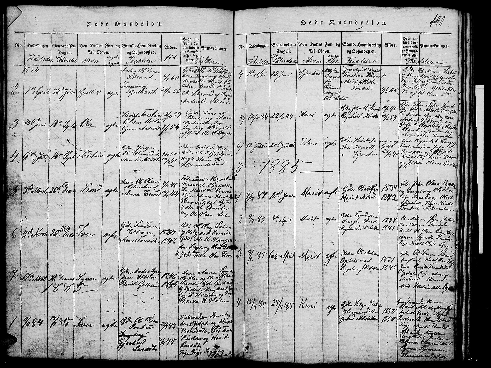 Vang prestekontor, Valdres, AV/SAH-PREST-140/H/Hb/L0002: Parish register (copy) no. 2, 1814-1889, p. 141